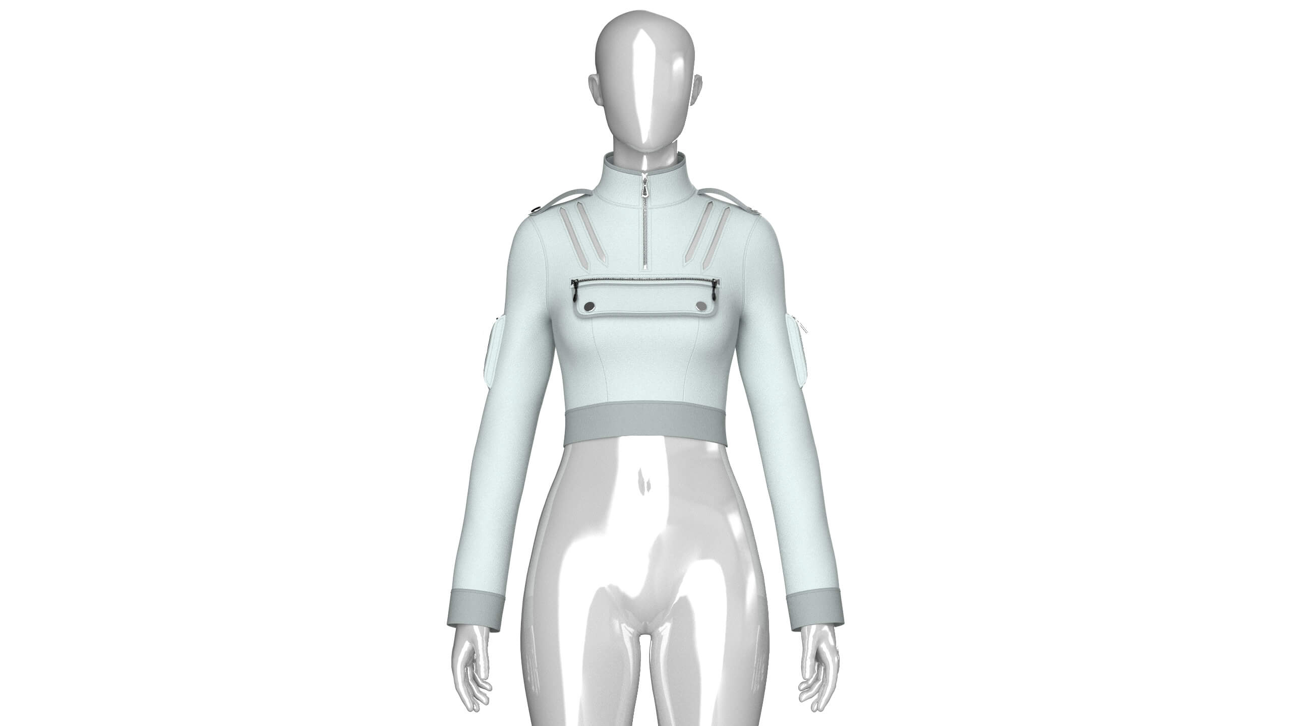 Girls Half-Zip Tactical Crop Jacket 3D Model