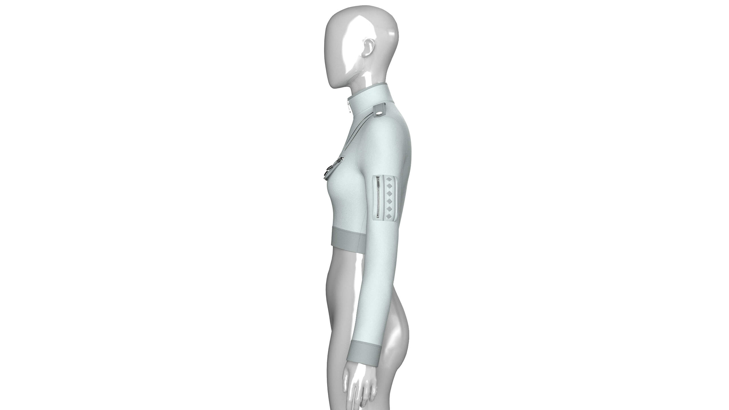 Girls Half-Zip Tactical Crop Jacket 3D Model