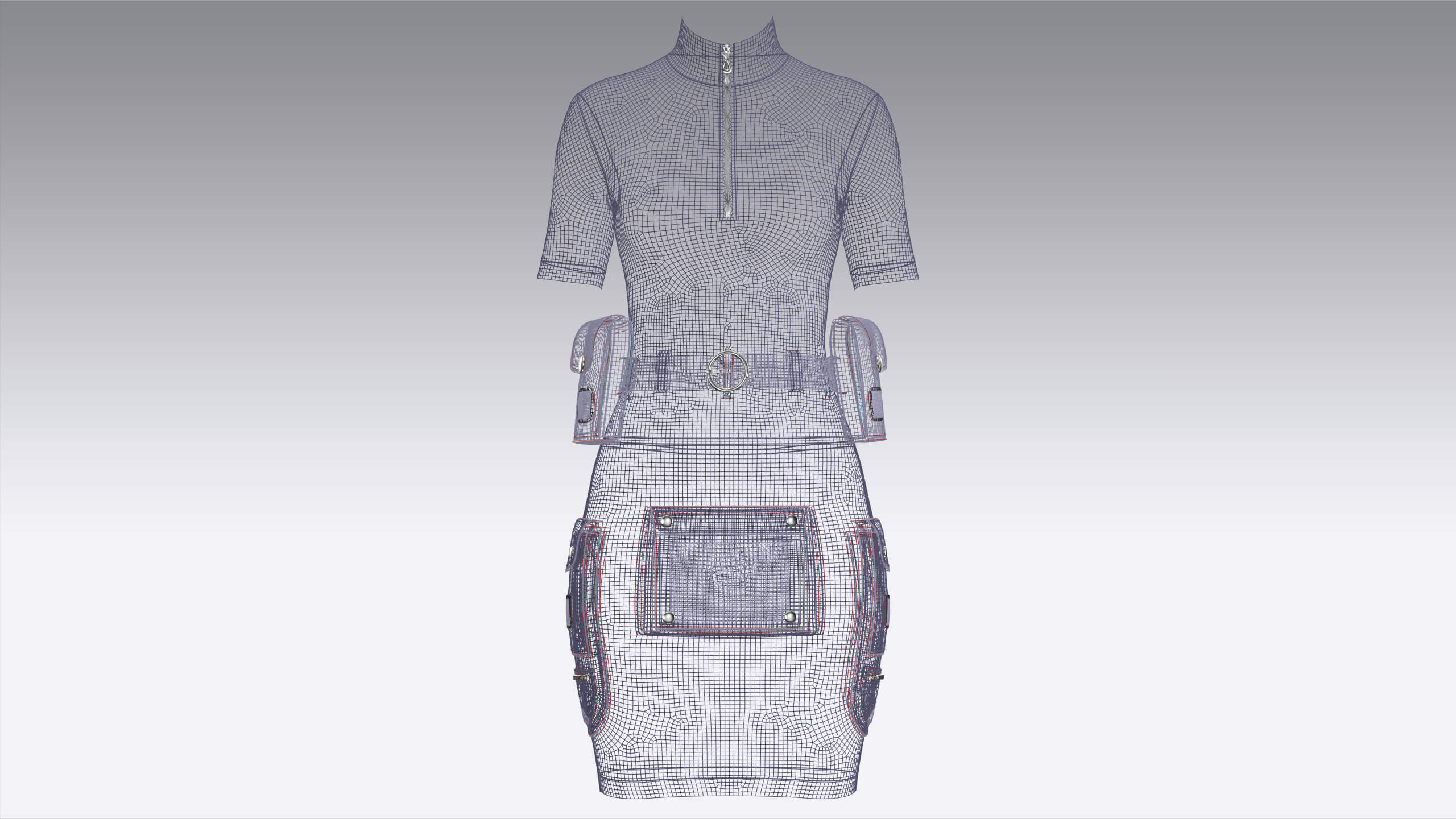 Girls Half-Zip Tactical Utility Bodycon Dress 3D Model