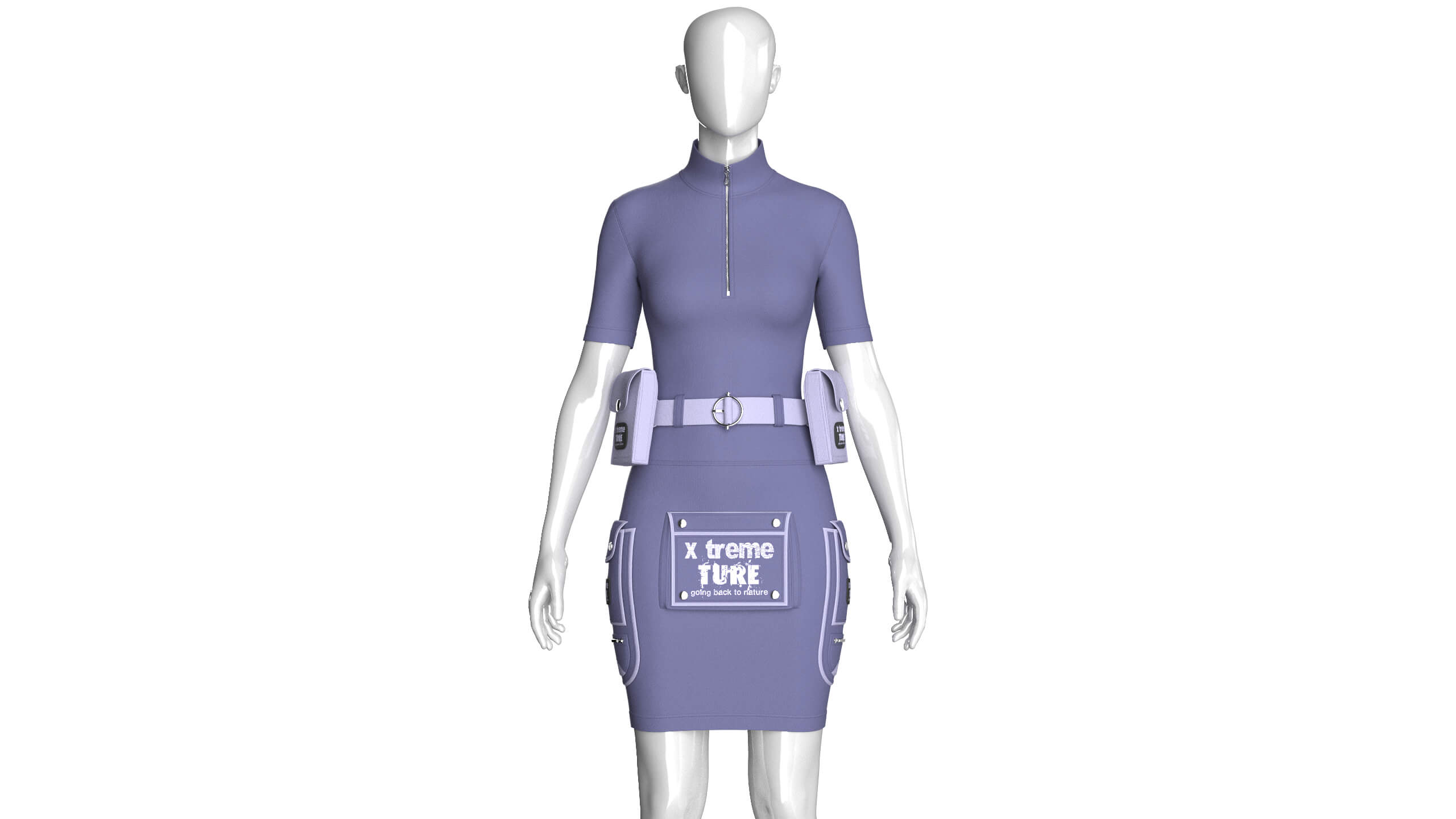 Girls Half-Zip Tactical Utility Bodycon Dress 3D Model