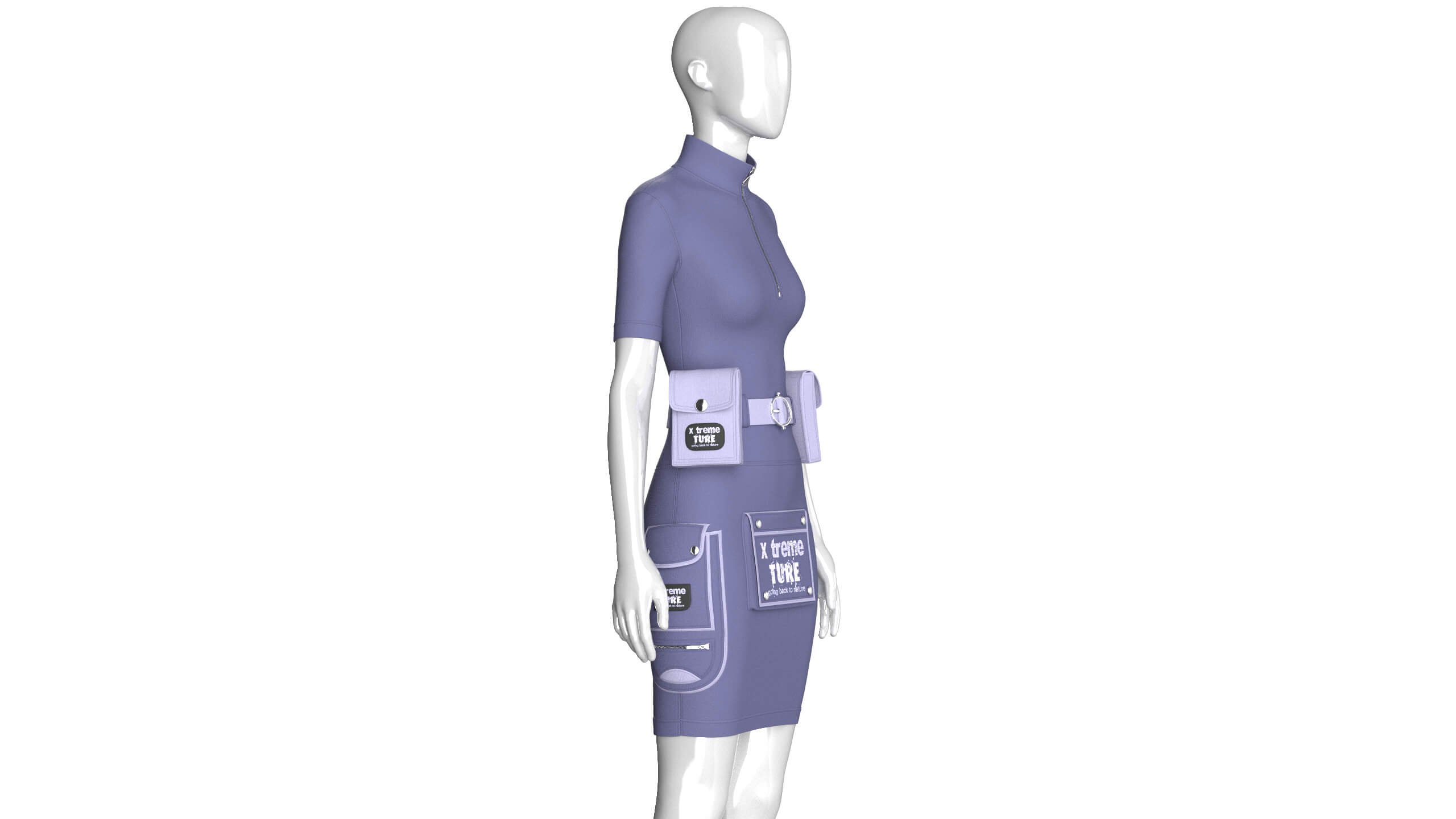 Girls Half-Zip Tactical Utility Bodycon Dress 3D Model