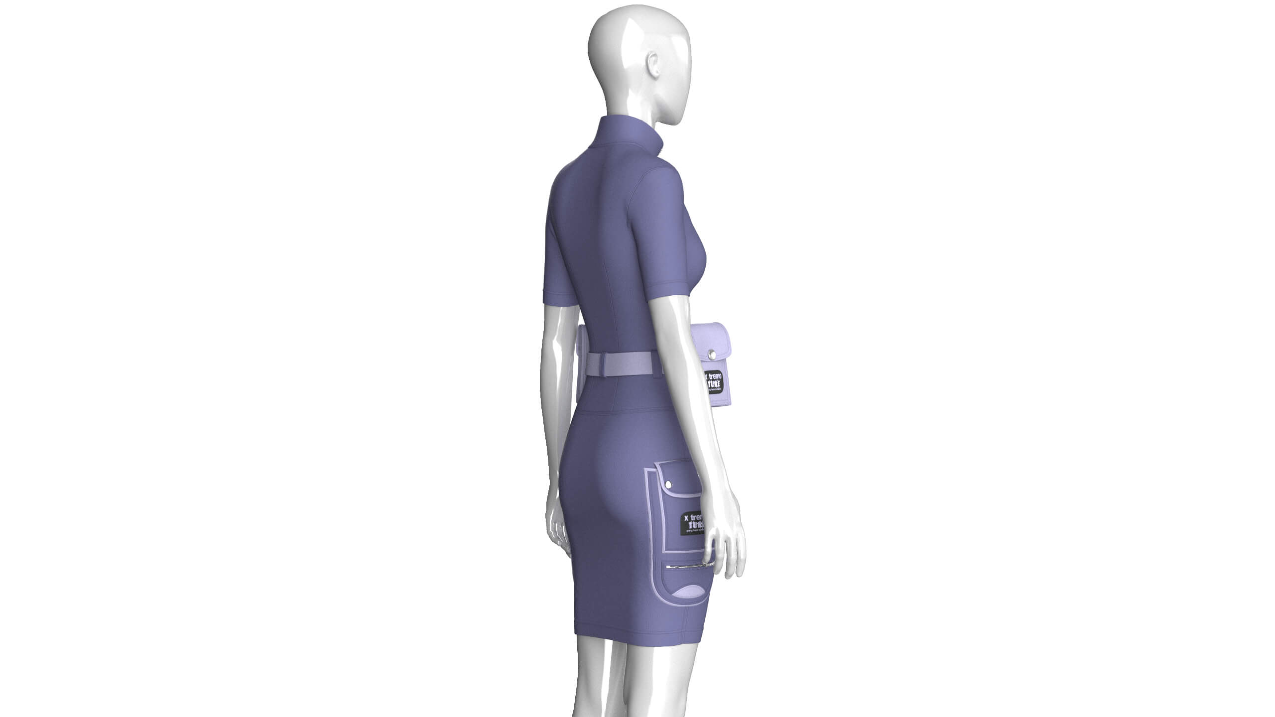 Girls Half-Zip Tactical Utility Bodycon Dress 3D Model