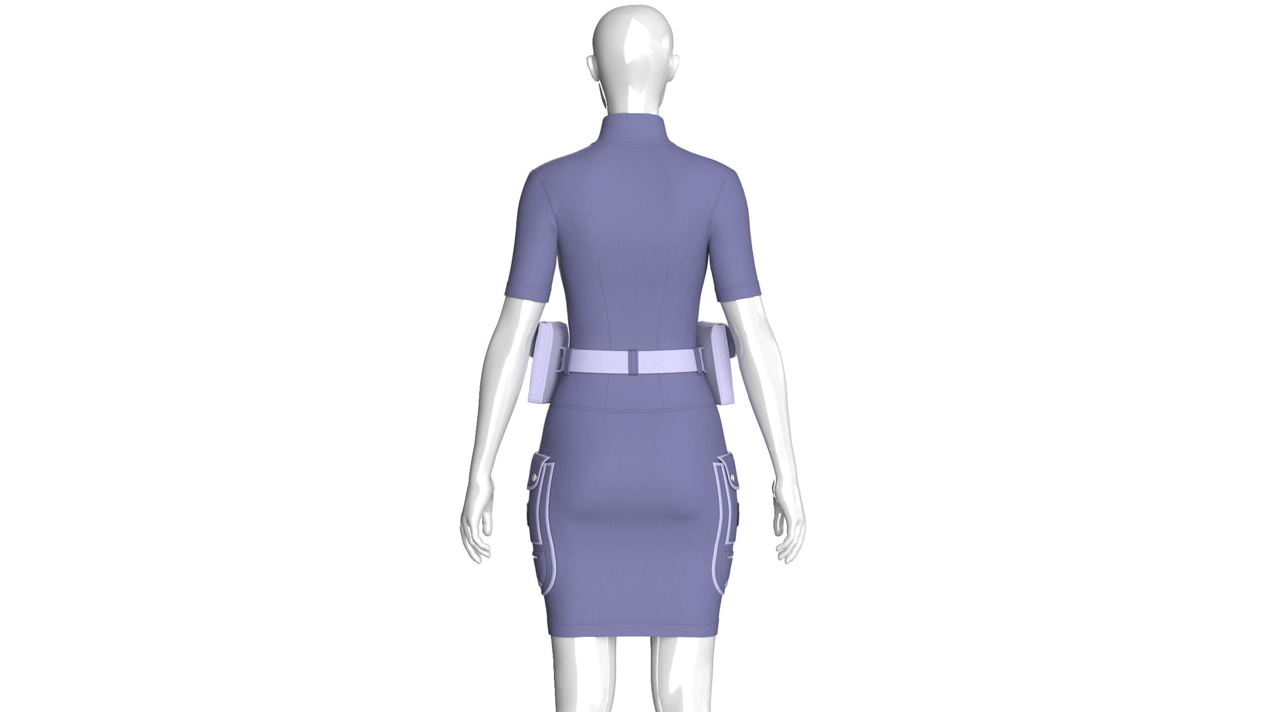Girls Half-Zip Tactical Utility Bodycon Dress 3D Model