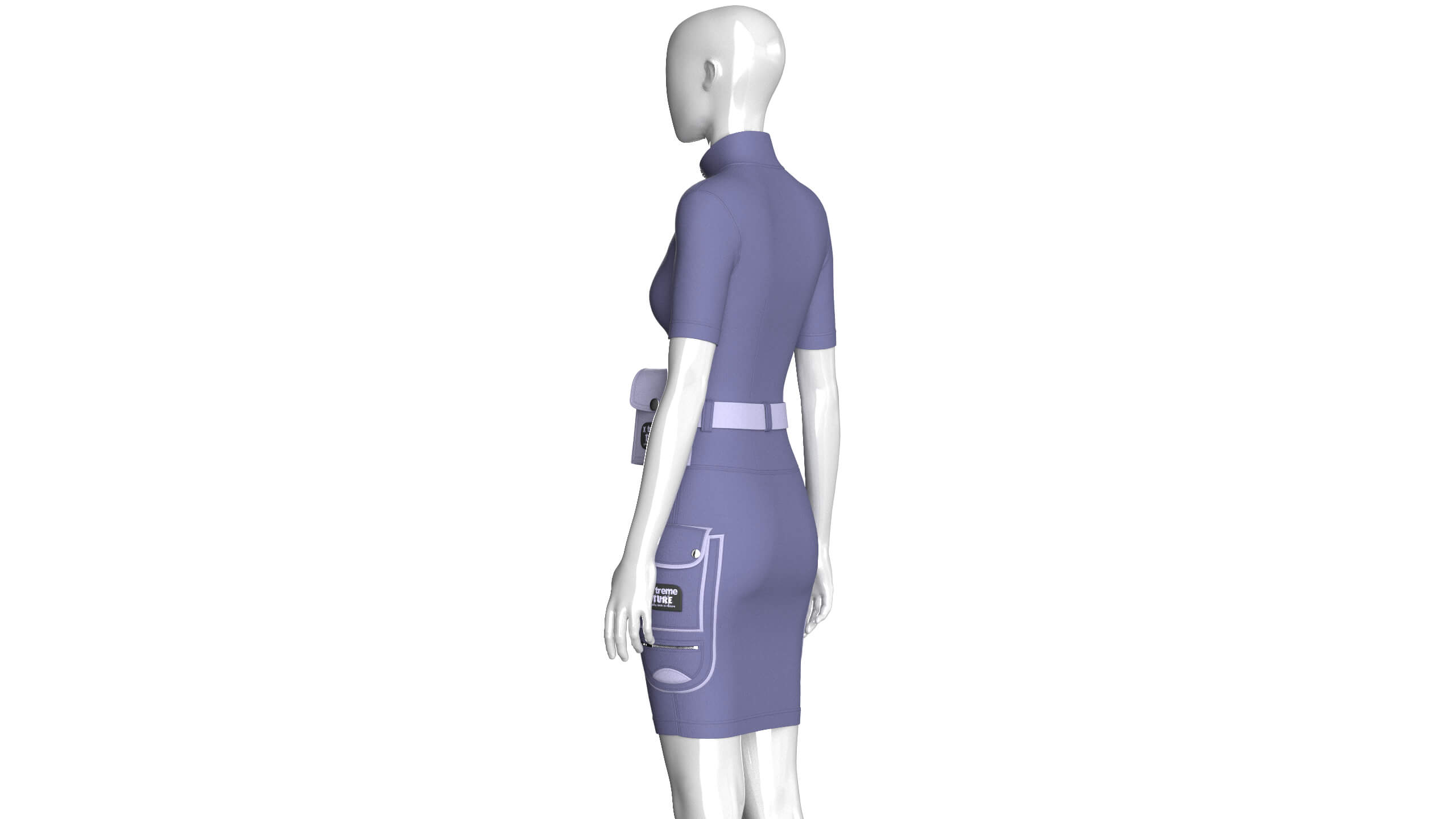 Girls Half-Zip Tactical Utility Bodycon Dress 3D Model