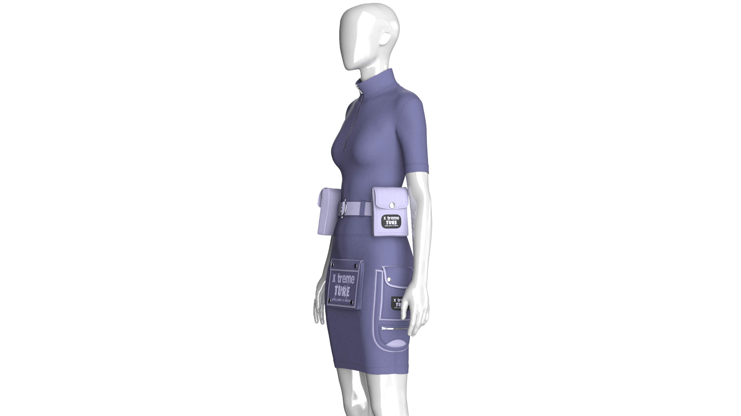 Girls Half-Zip Tactical Utility Bodycon Dress 3D Model