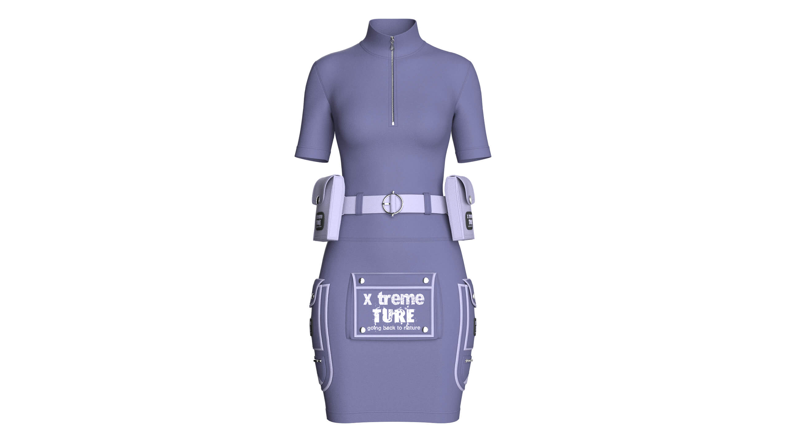 Girls Half-Zip Tactical Utility Bodycon Dress 3D Model