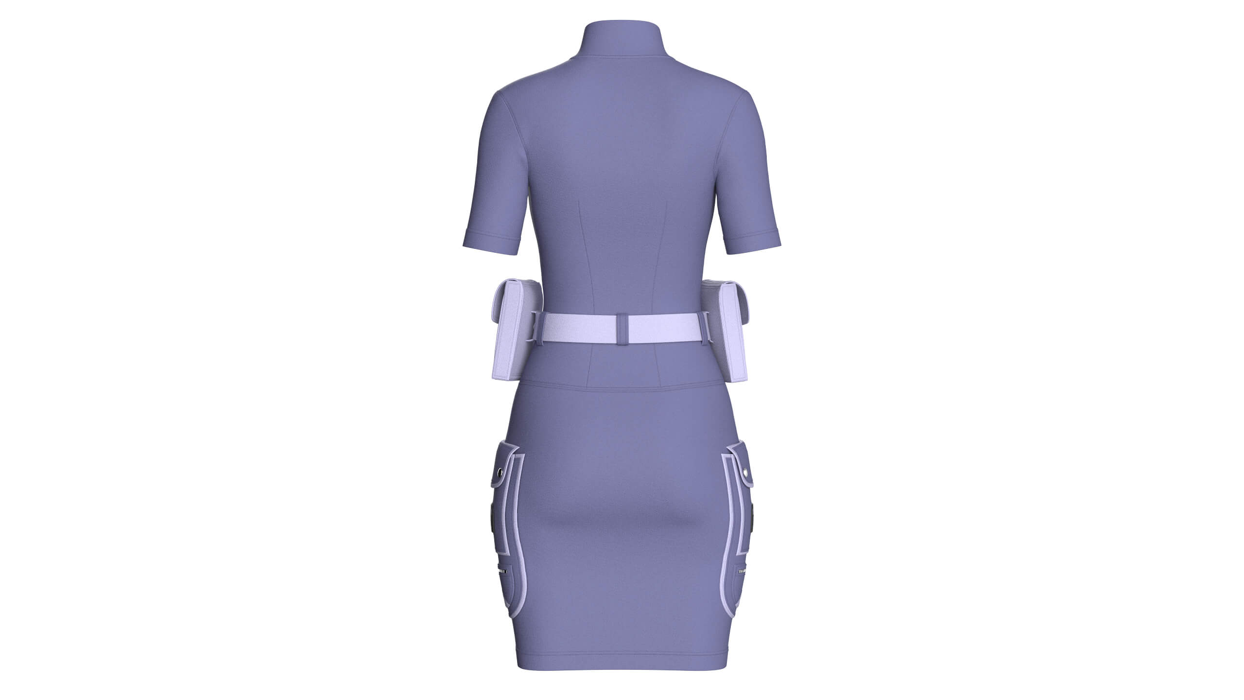 Girls Half-Zip Tactical Utility Bodycon Dress 3D Model