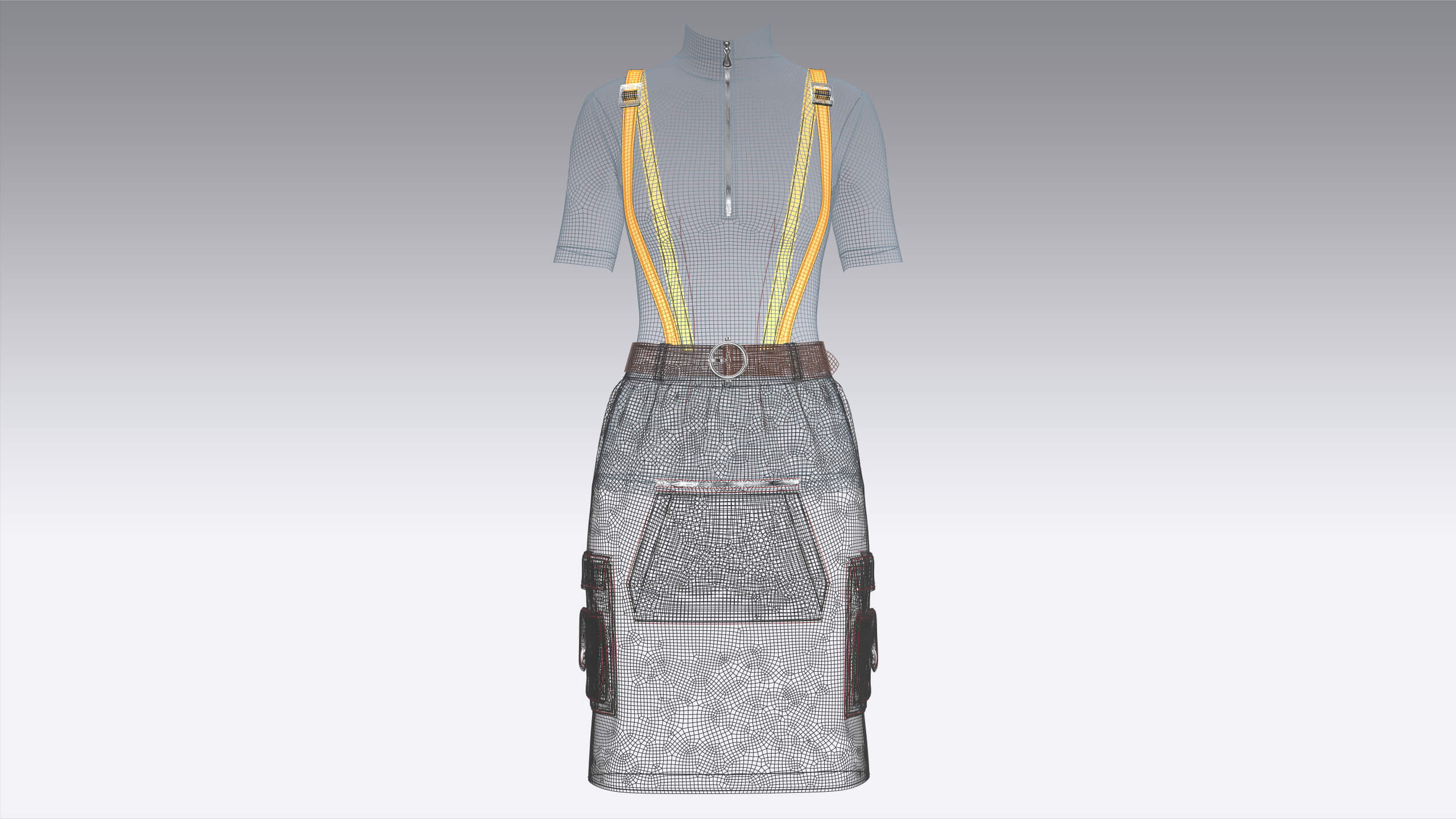 Girls Half-Zip Top with Suspenders Skirt 3D Model