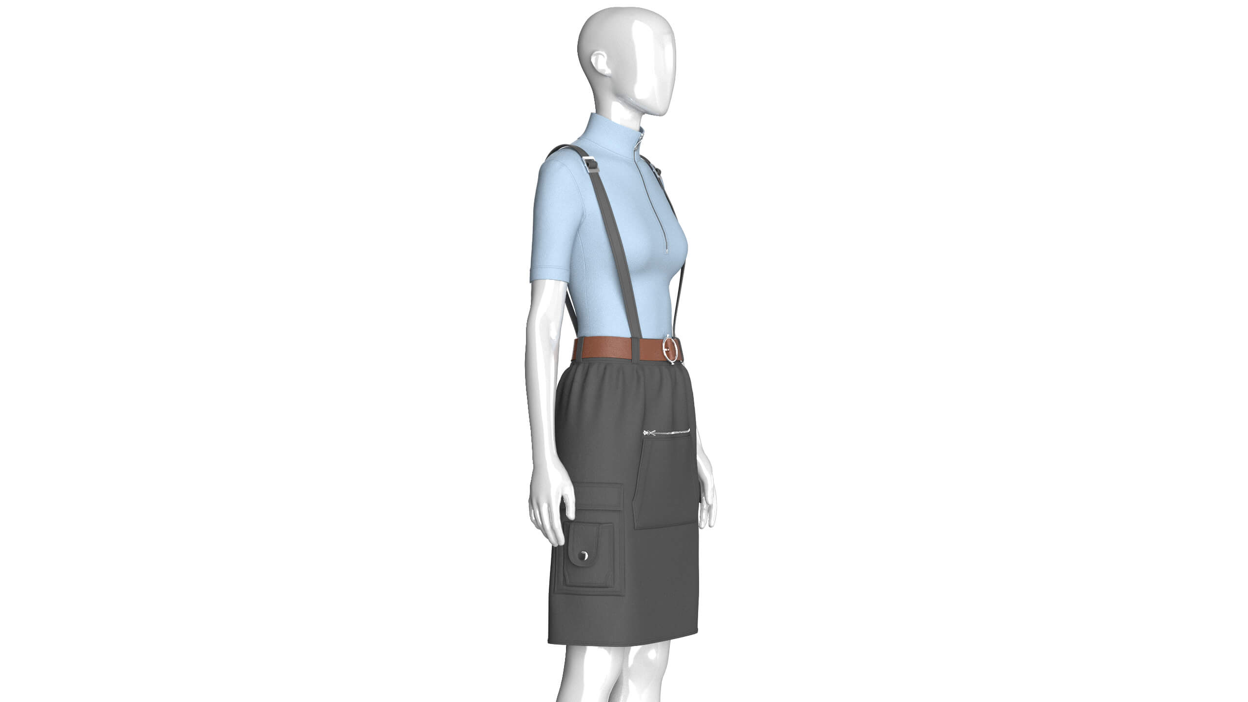 Girls Half-Zip Top with Suspenders Skirt 3D Model