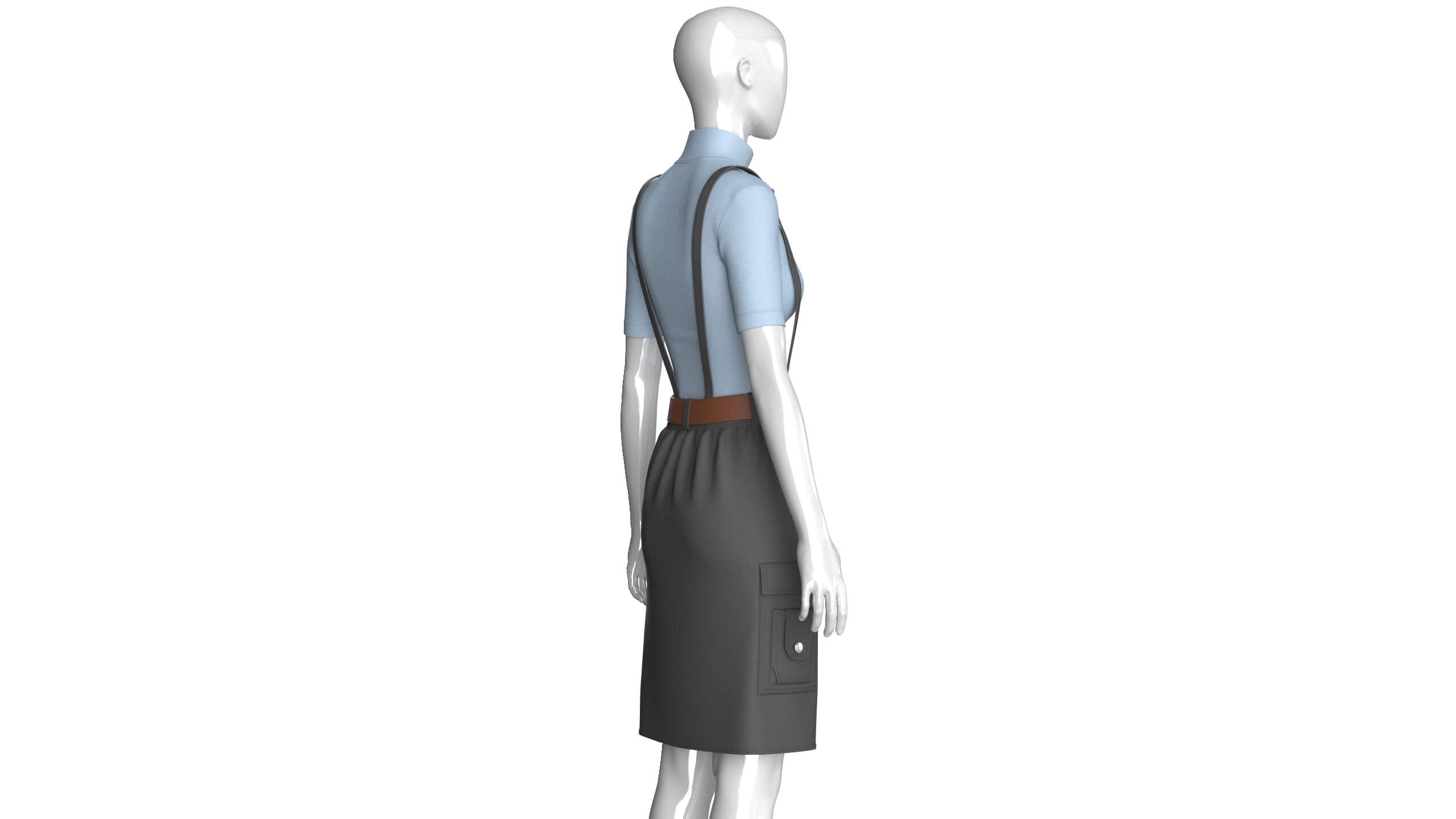 Girls Half-Zip Top with Suspenders Skirt 3D Model