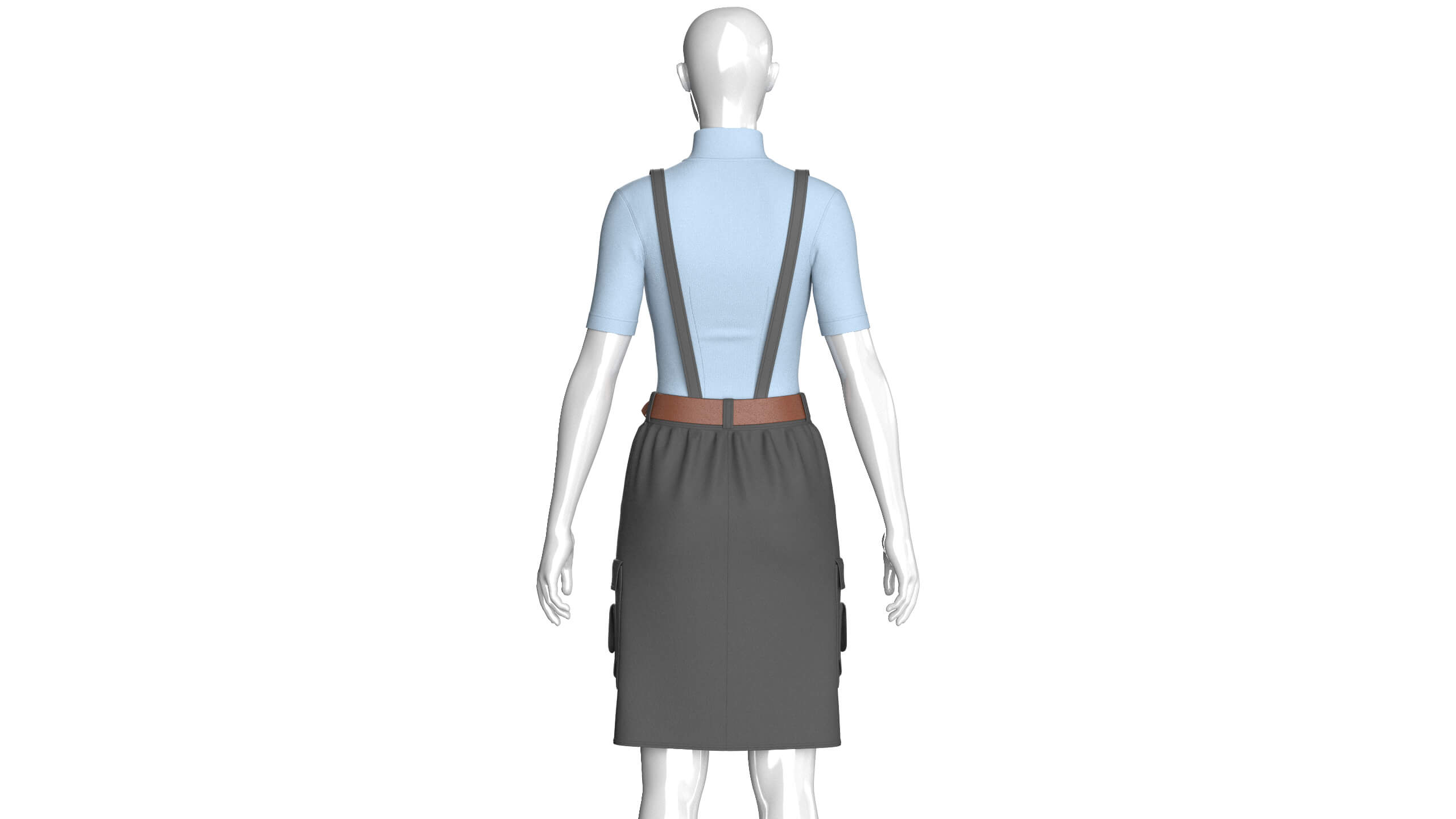 Girls Half-Zip Top with Suspenders Skirt 3D Model
