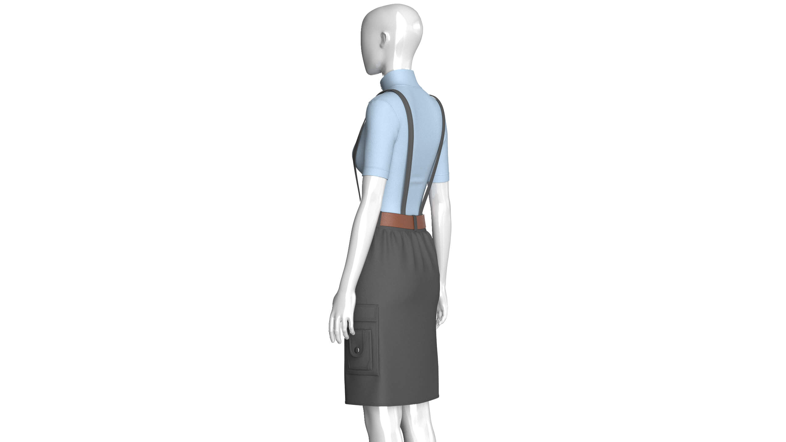 Girls Half-Zip Top with Suspenders Skirt 3D Model