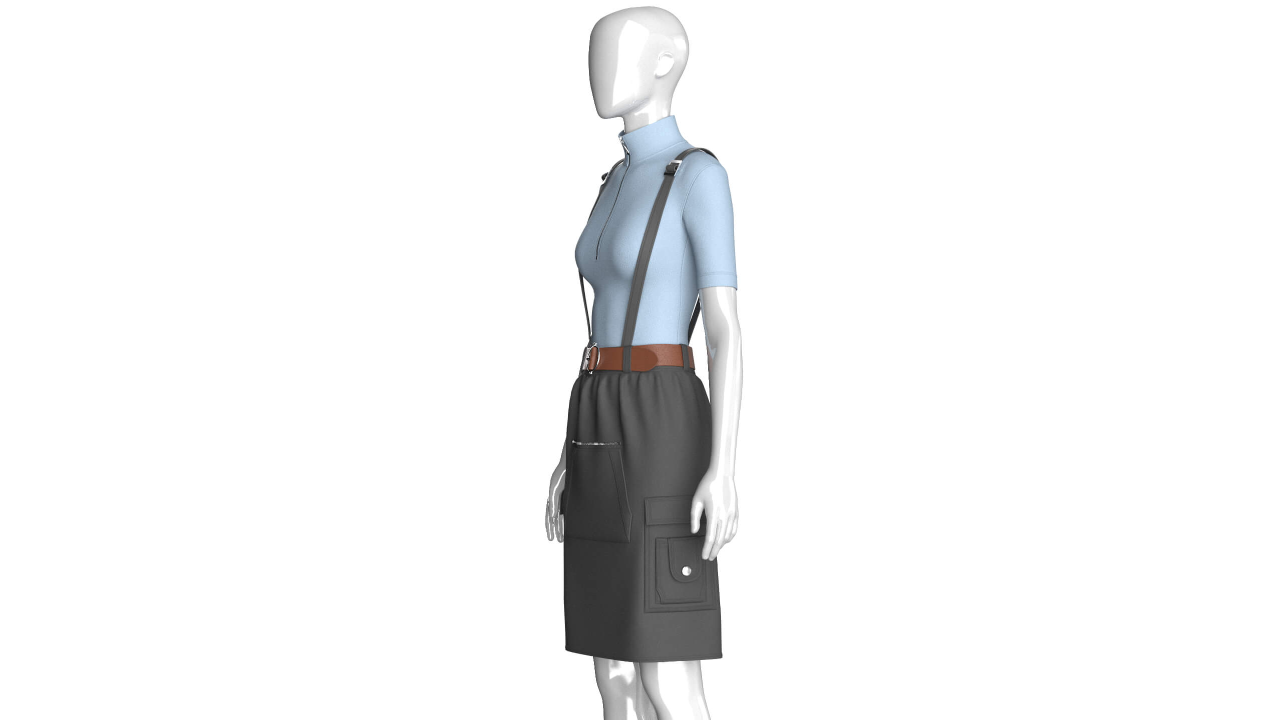 Girls Half-Zip Top with Suspenders Skirt 3D Model
