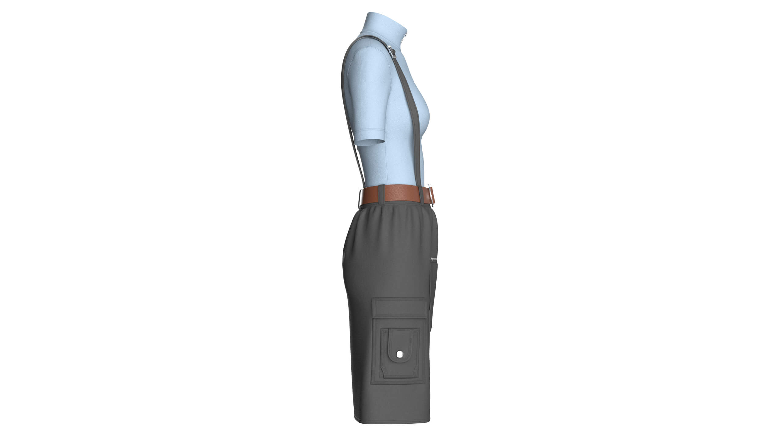 Girls Half-Zip Top with Suspenders Skirt 3D Model