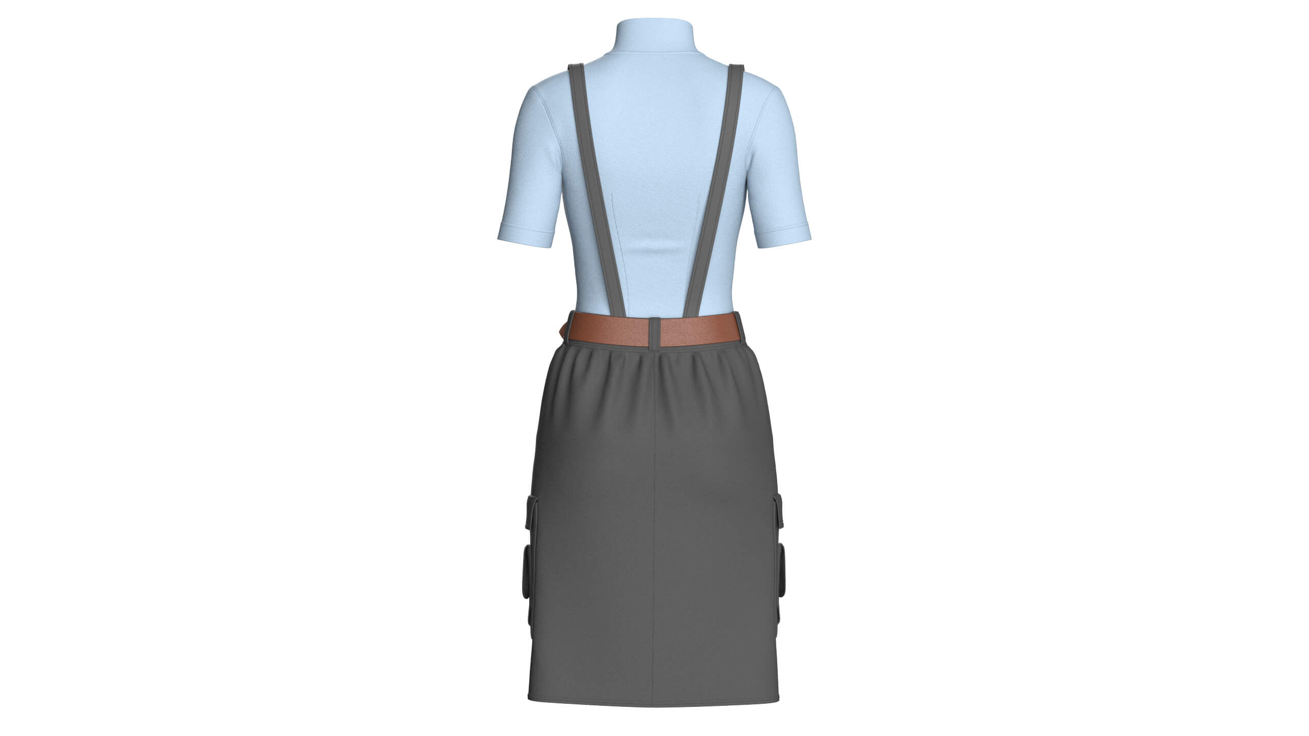 Girls Half-Zip Top with Suspenders Skirt 3D Model