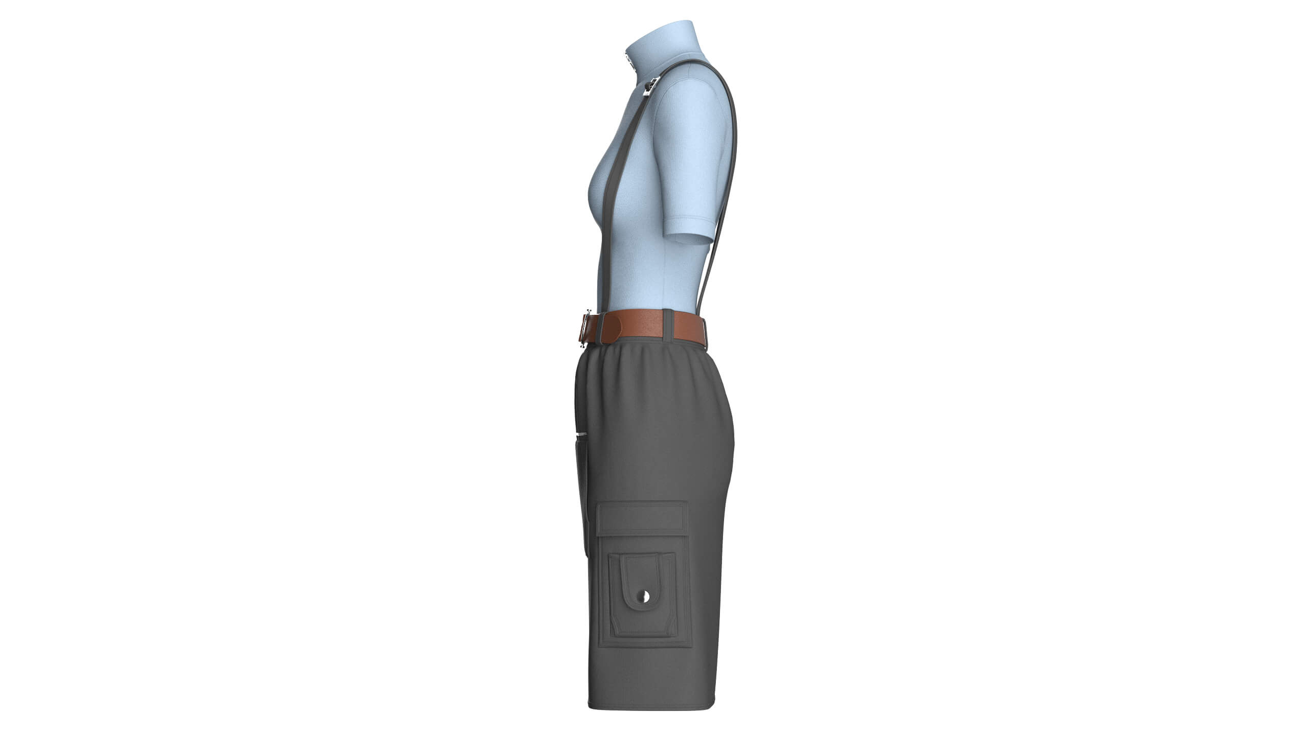 Girls Half-Zip Top with Suspenders Skirt 3D Model