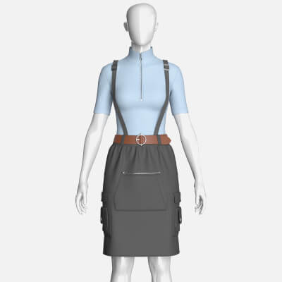 Girls Half-Zip Top with Suspenders Skirt