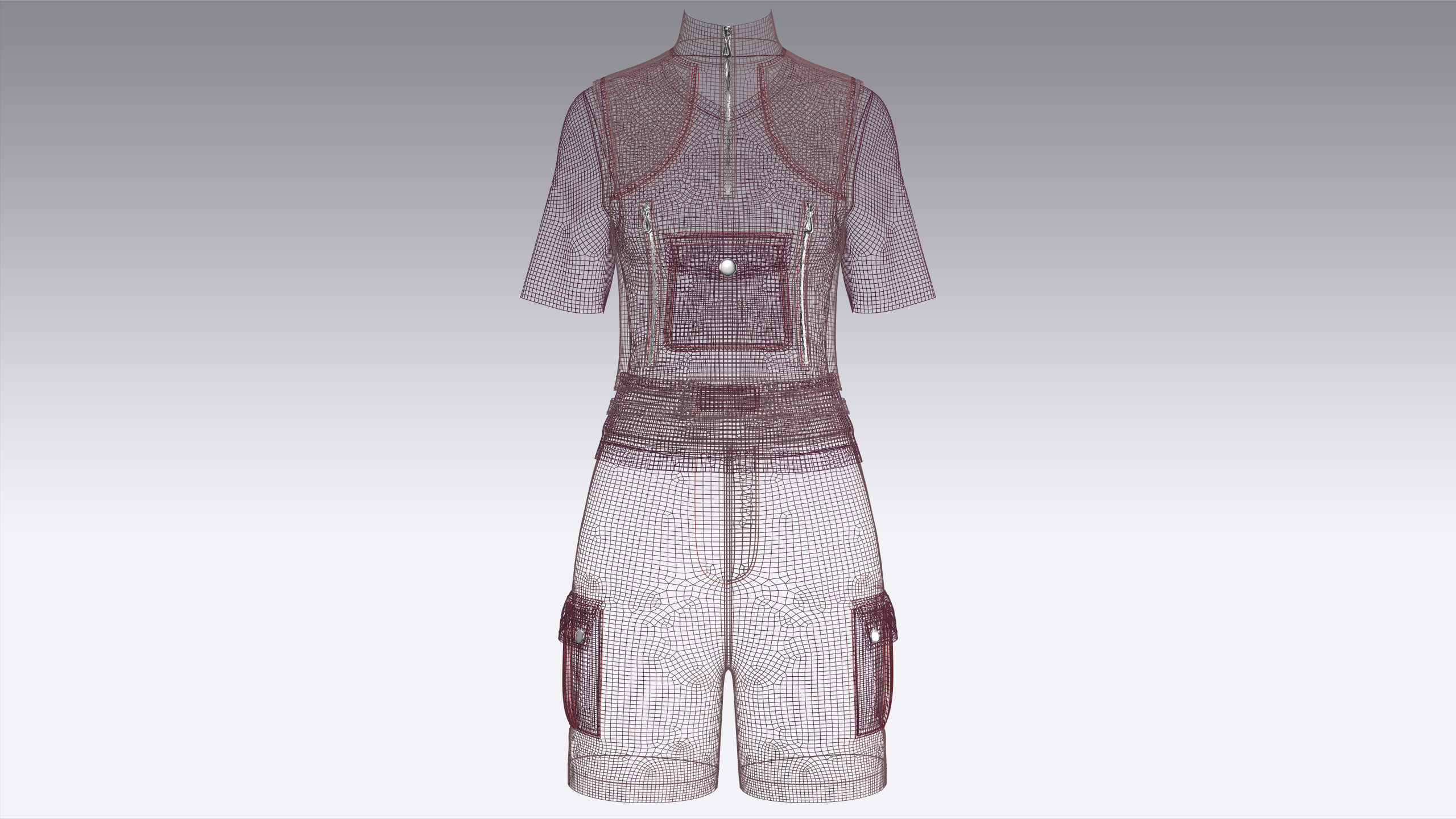 Girls Half-Zip Vest T-Shirt with Cargo Shorts 3D Model