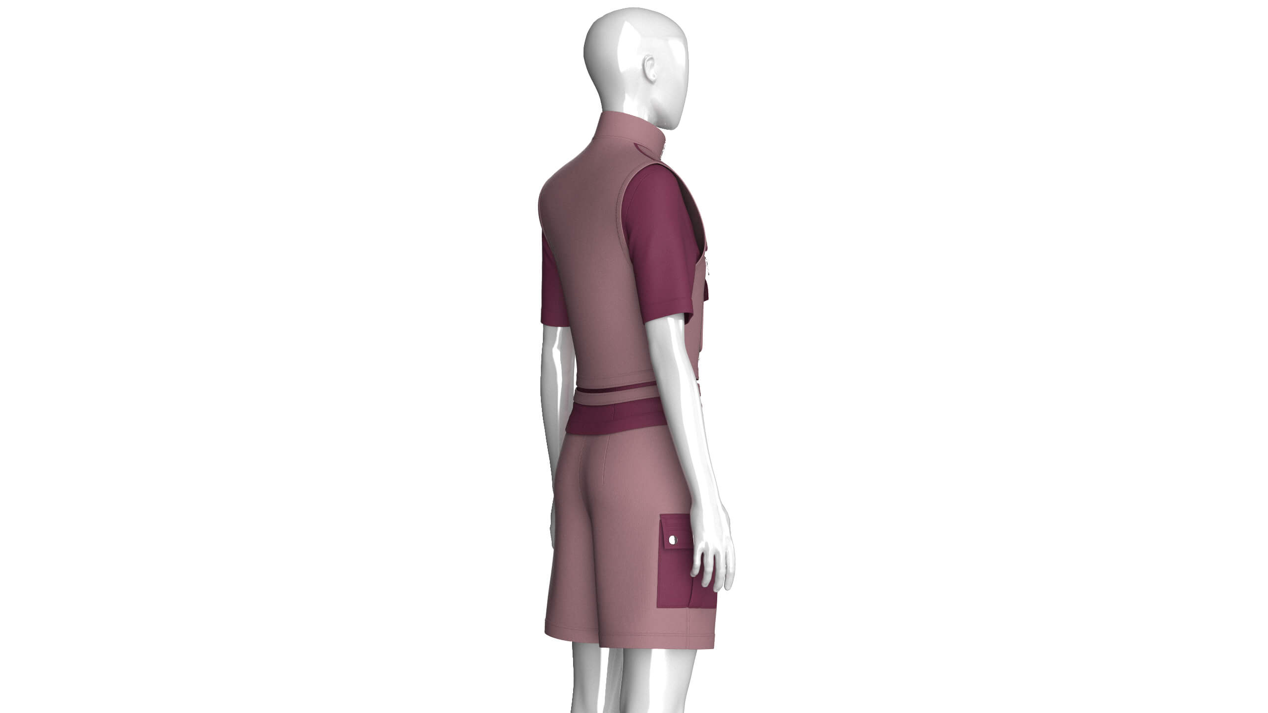 Girls Half-Zip Vest T-Shirt with Cargo Shorts 3D Model