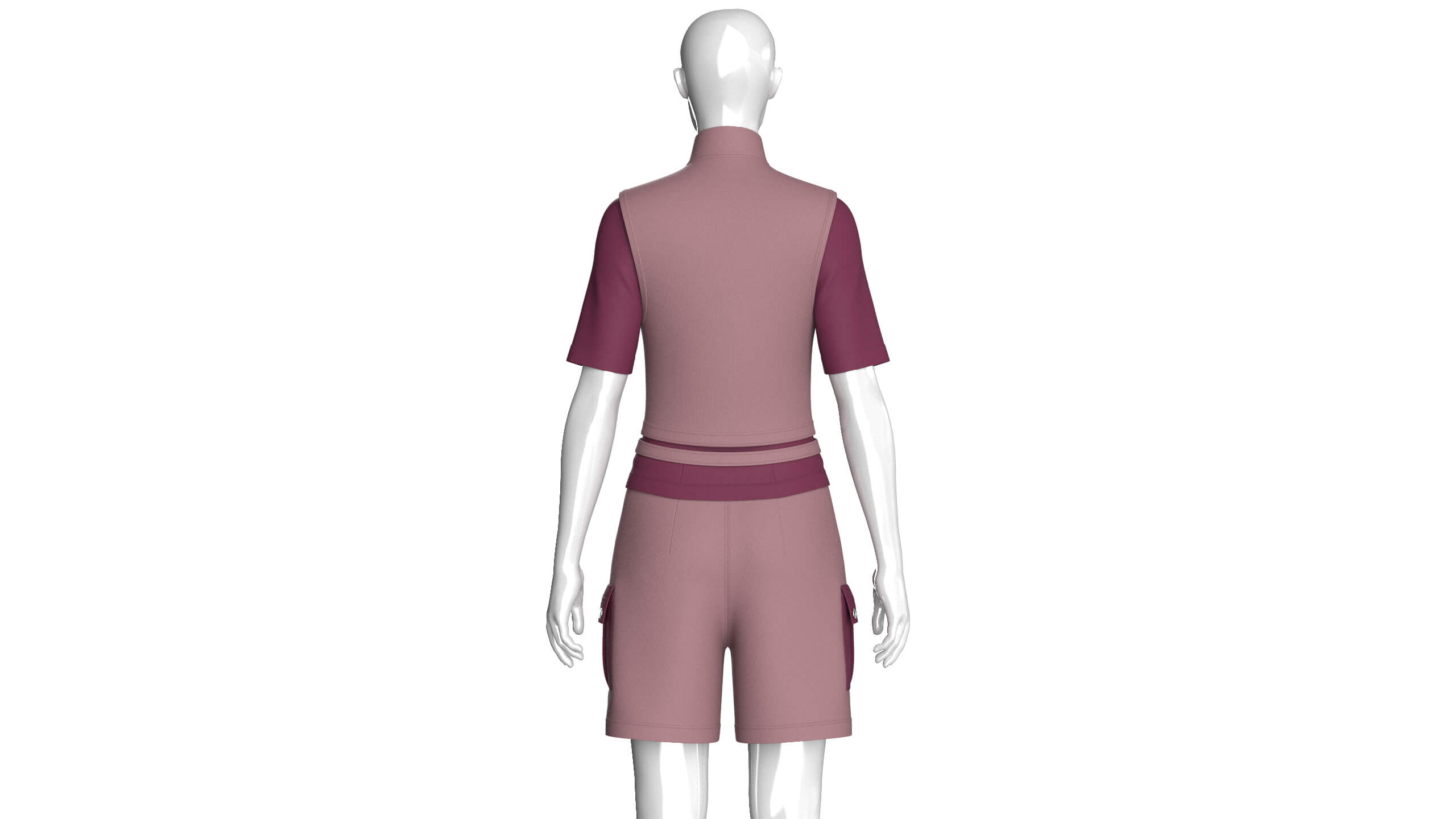 Girls Half-Zip Vest T-Shirt with Cargo Shorts 3D Model