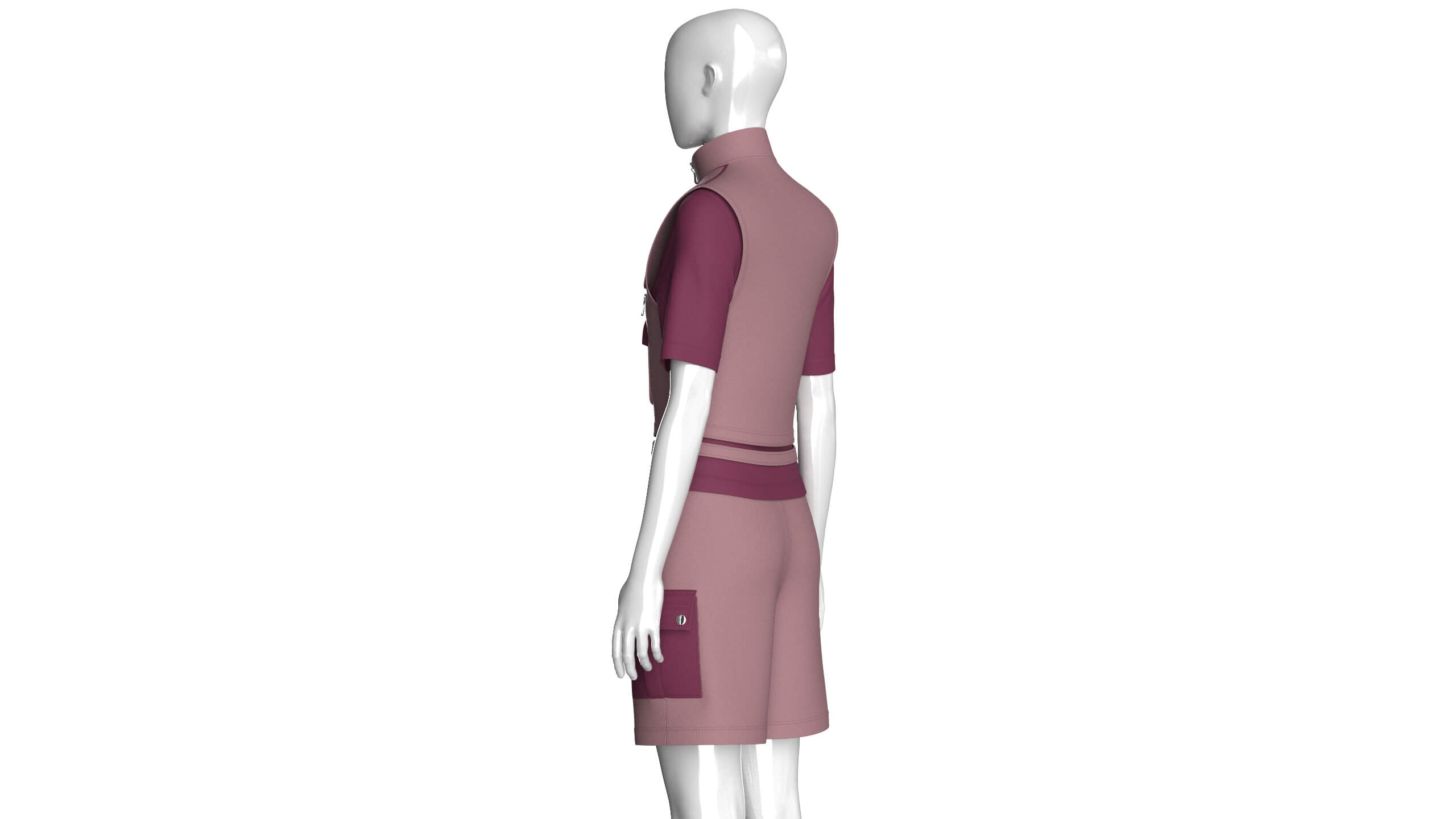 Girls Half-Zip Vest T-Shirt with Cargo Shorts 3D Model
