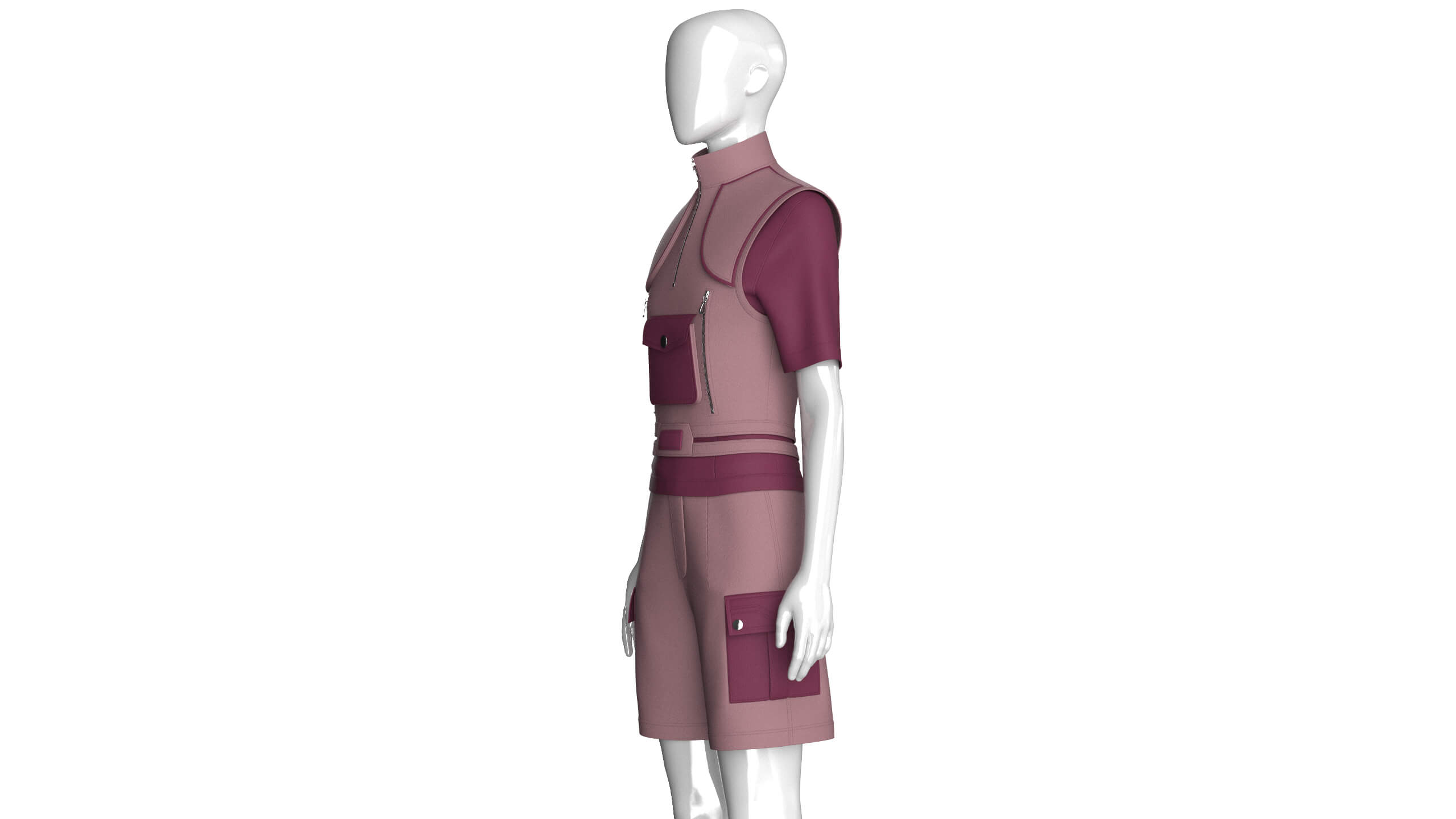 Girls Half-Zip Vest T-Shirt with Cargo Shorts 3D Model