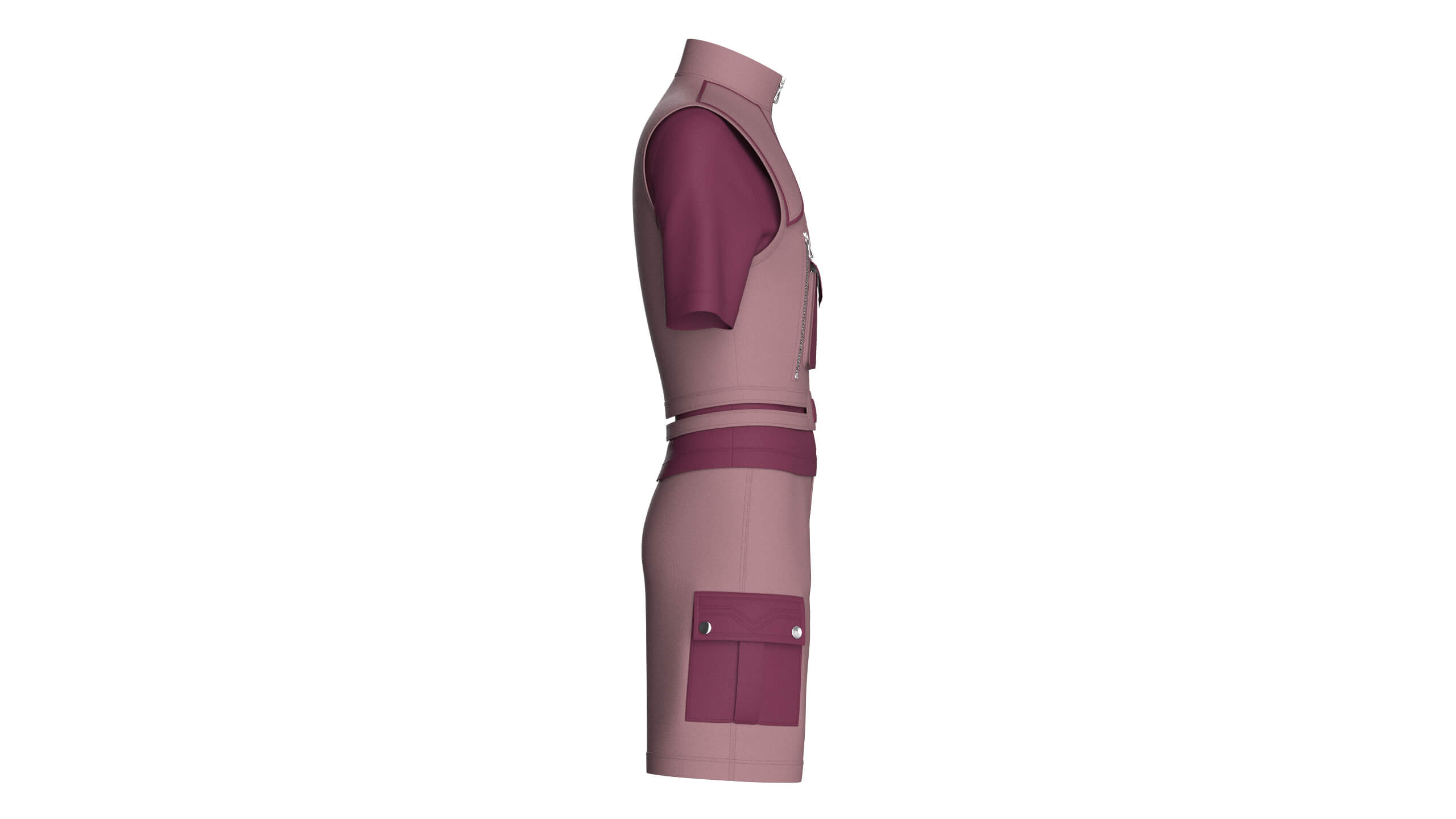 Girls Half-Zip Vest T-Shirt with Cargo Shorts 3D Model