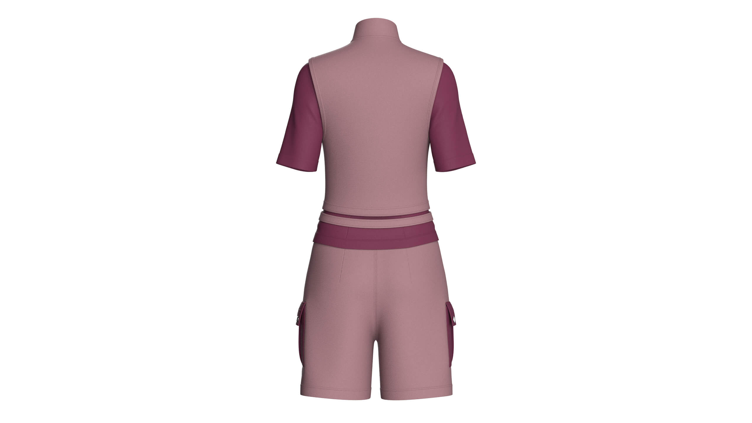 Girls Half-Zip Vest T-Shirt with Cargo Shorts 3D Model