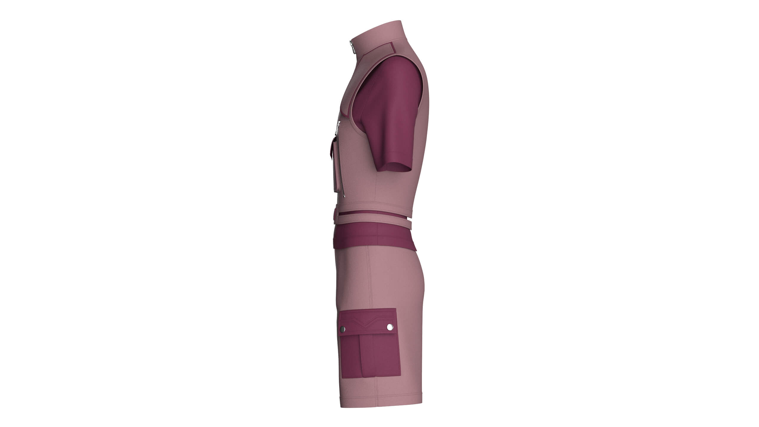 Girls Half-Zip Vest T-Shirt with Cargo Shorts 3D Model