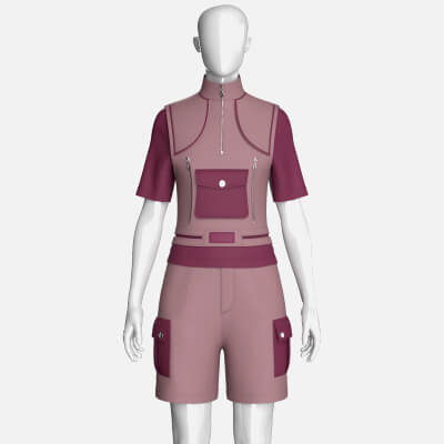 Girls Half-Zip Vest T-Shirt with Cargo Shorts