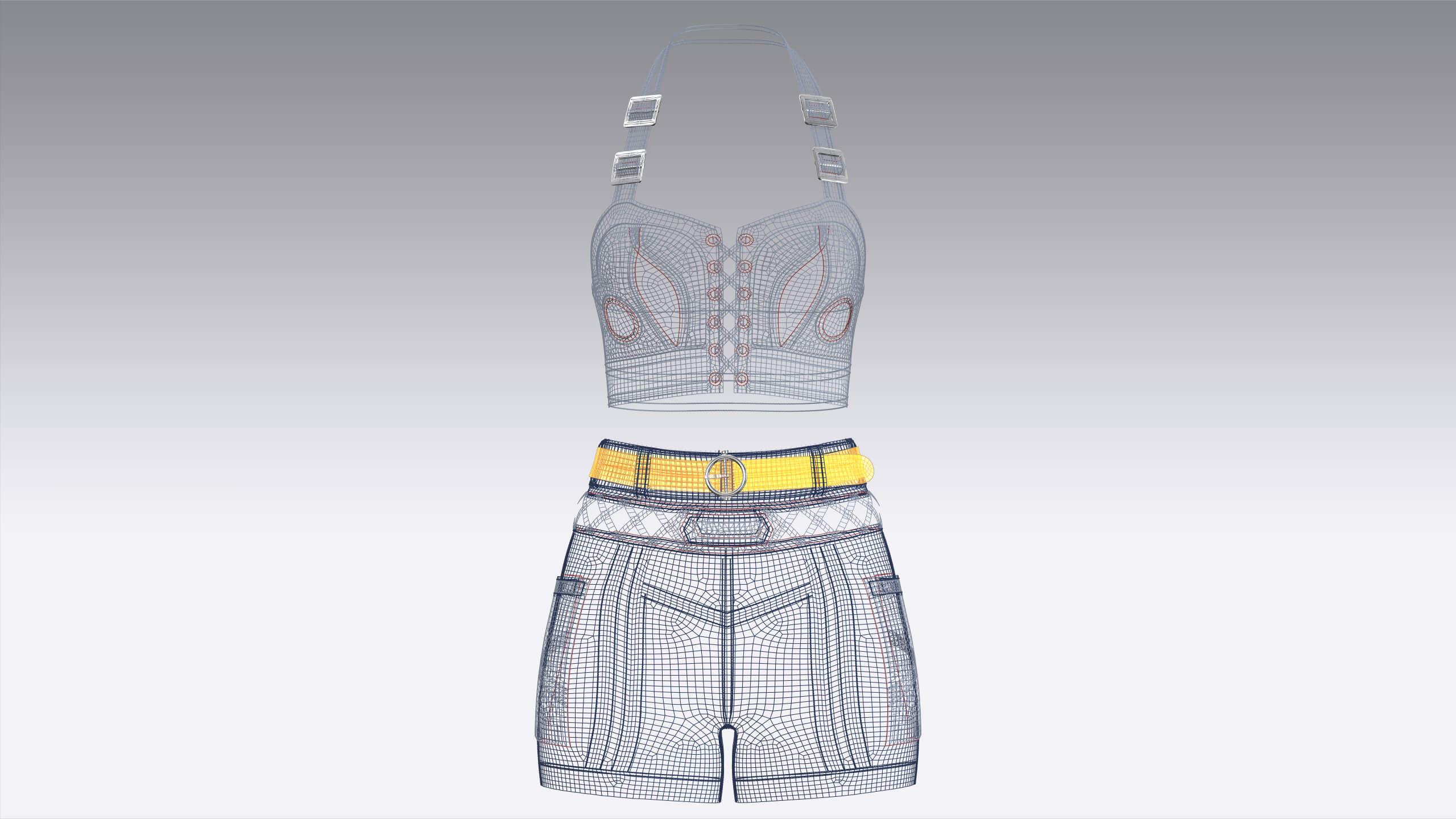 Girls Halter Crop Top with Cargo Shorts Outfit 3D Model