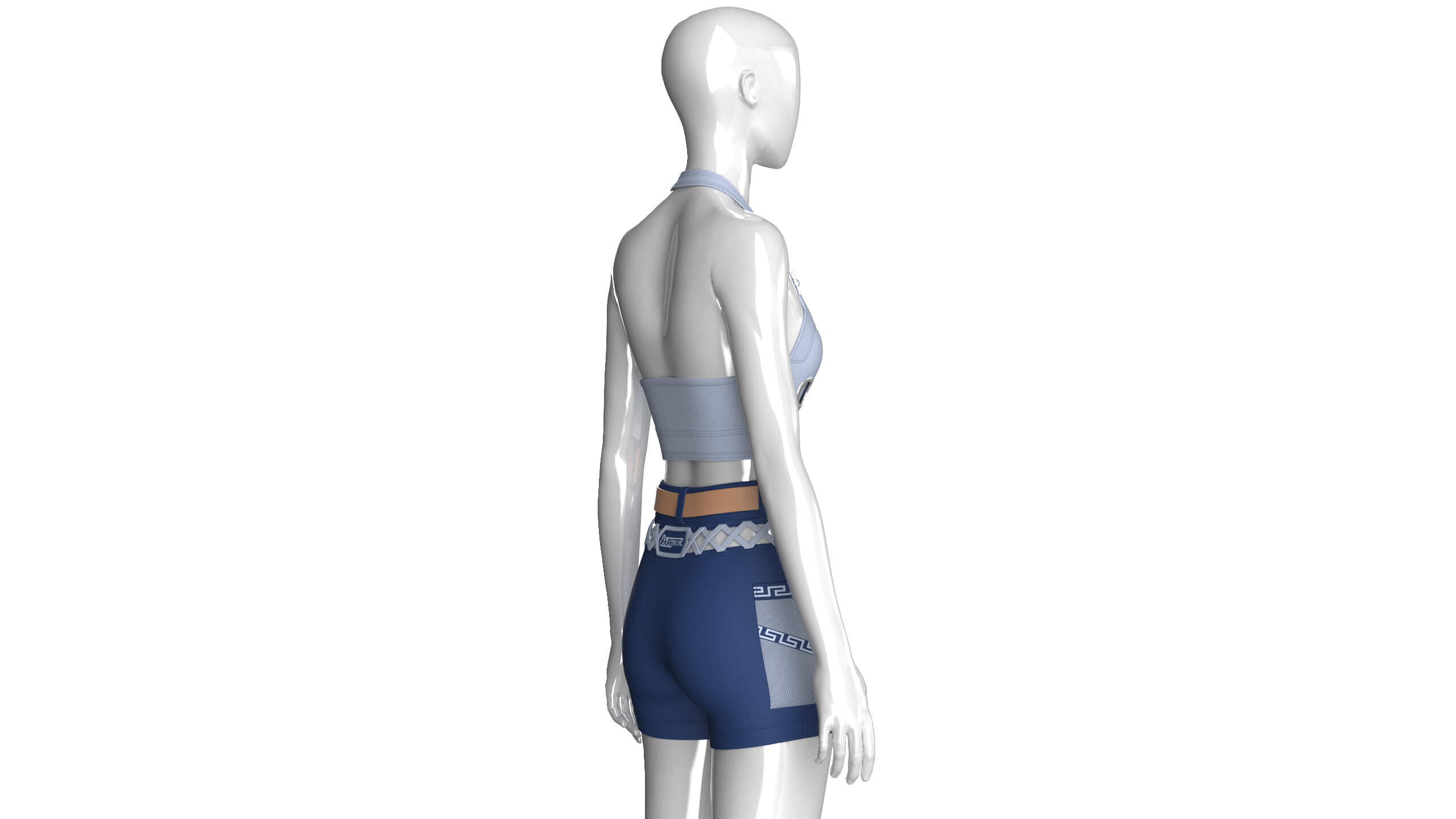 Girls Halter Crop Top with Cargo Shorts Outfit 3D Model