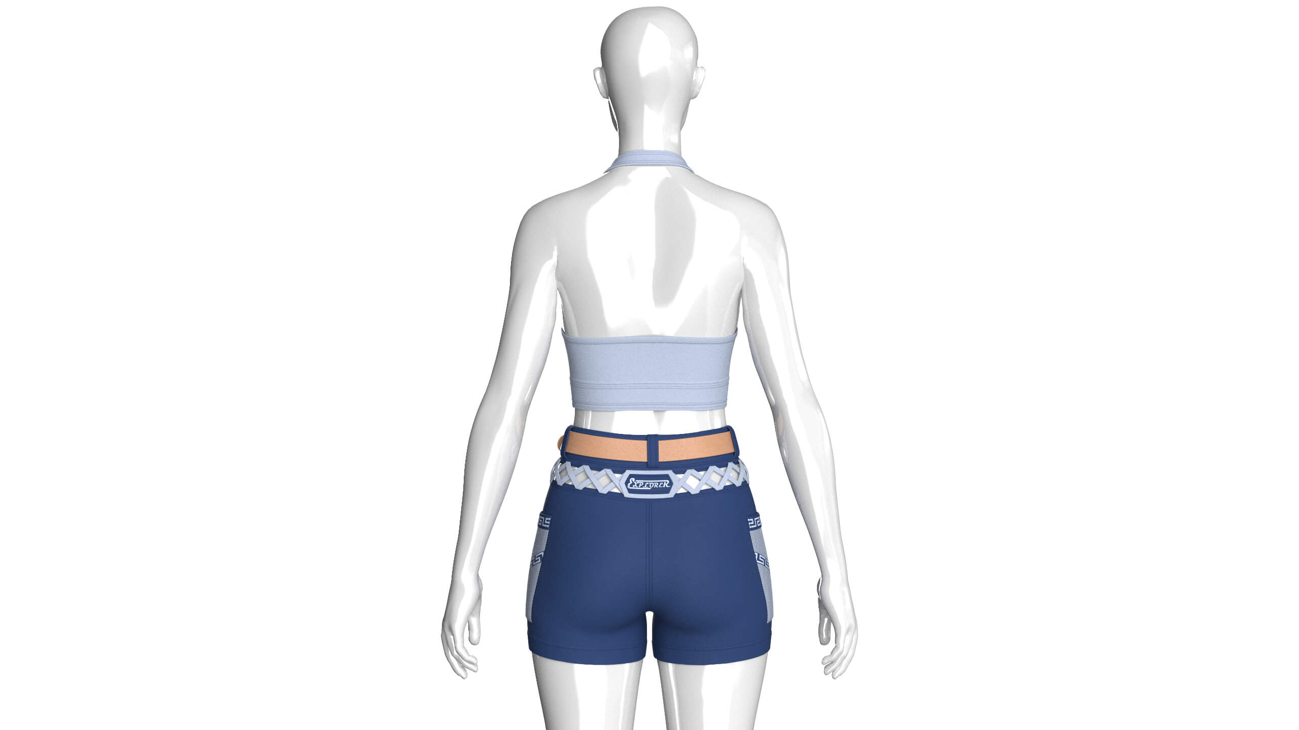 Girls Halter Crop Top with Cargo Shorts Outfit 3D Model