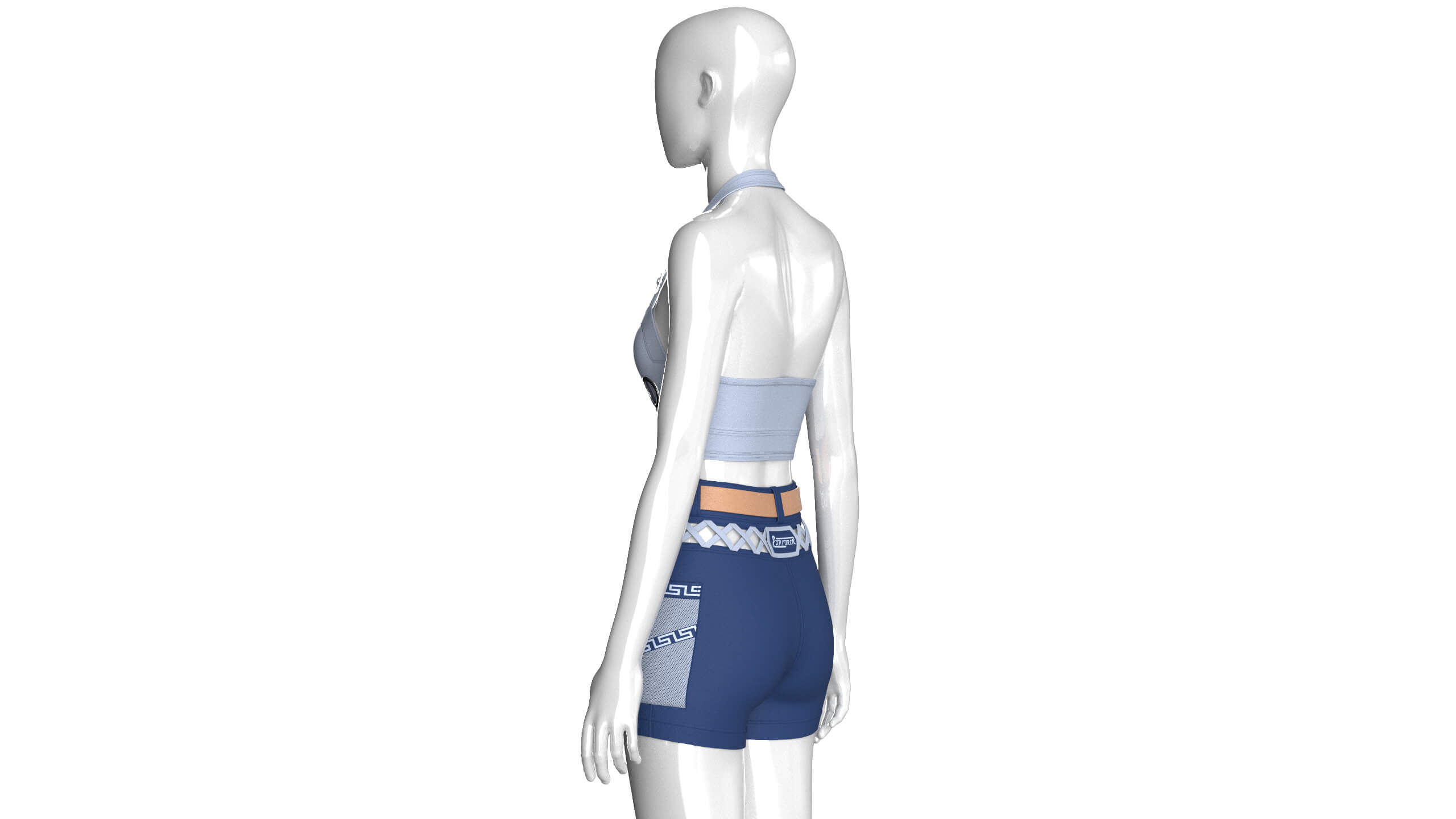 Girls Halter Crop Top with Cargo Shorts Outfit 3D Model