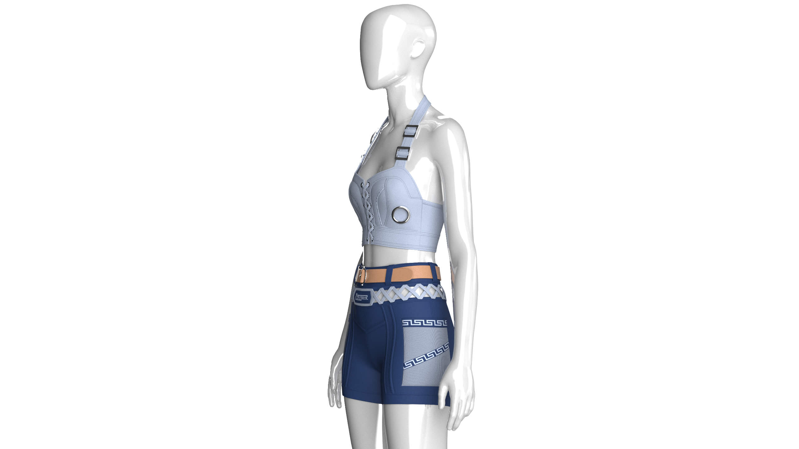 Girls Halter Crop Top with Cargo Shorts Outfit 3D Model