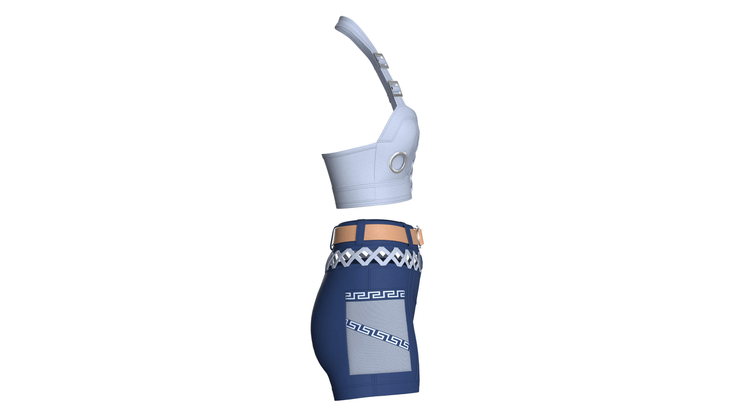 Girls Halter Crop Top with Cargo Shorts Outfit 3D Model