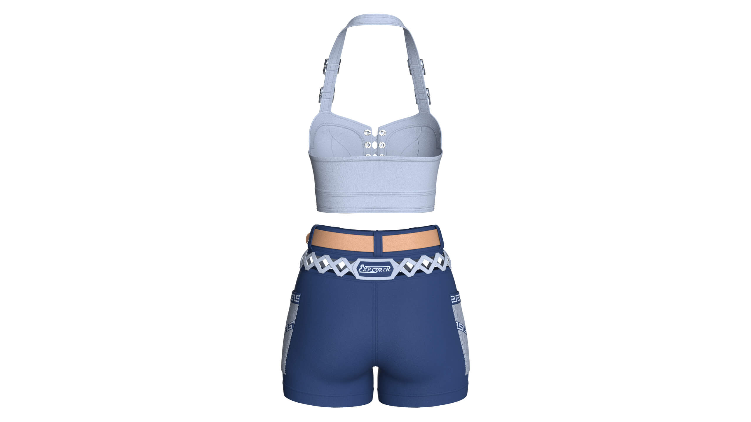 Girls Halter Crop Top with Cargo Shorts Outfit 3D Model