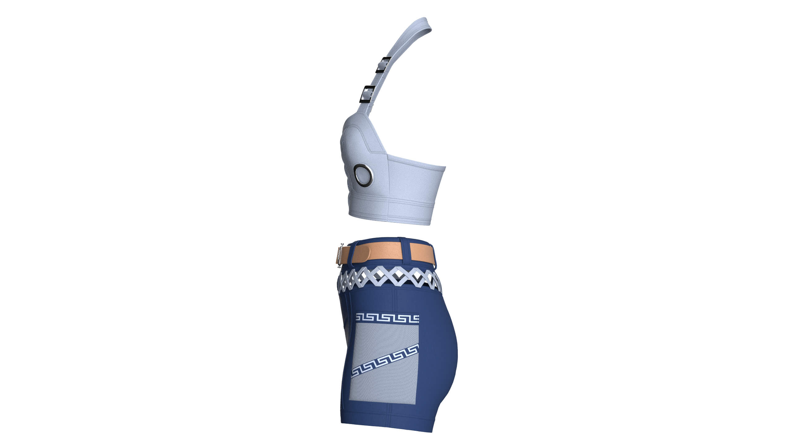Girls Halter Crop Top with Cargo Shorts Outfit 3D Model