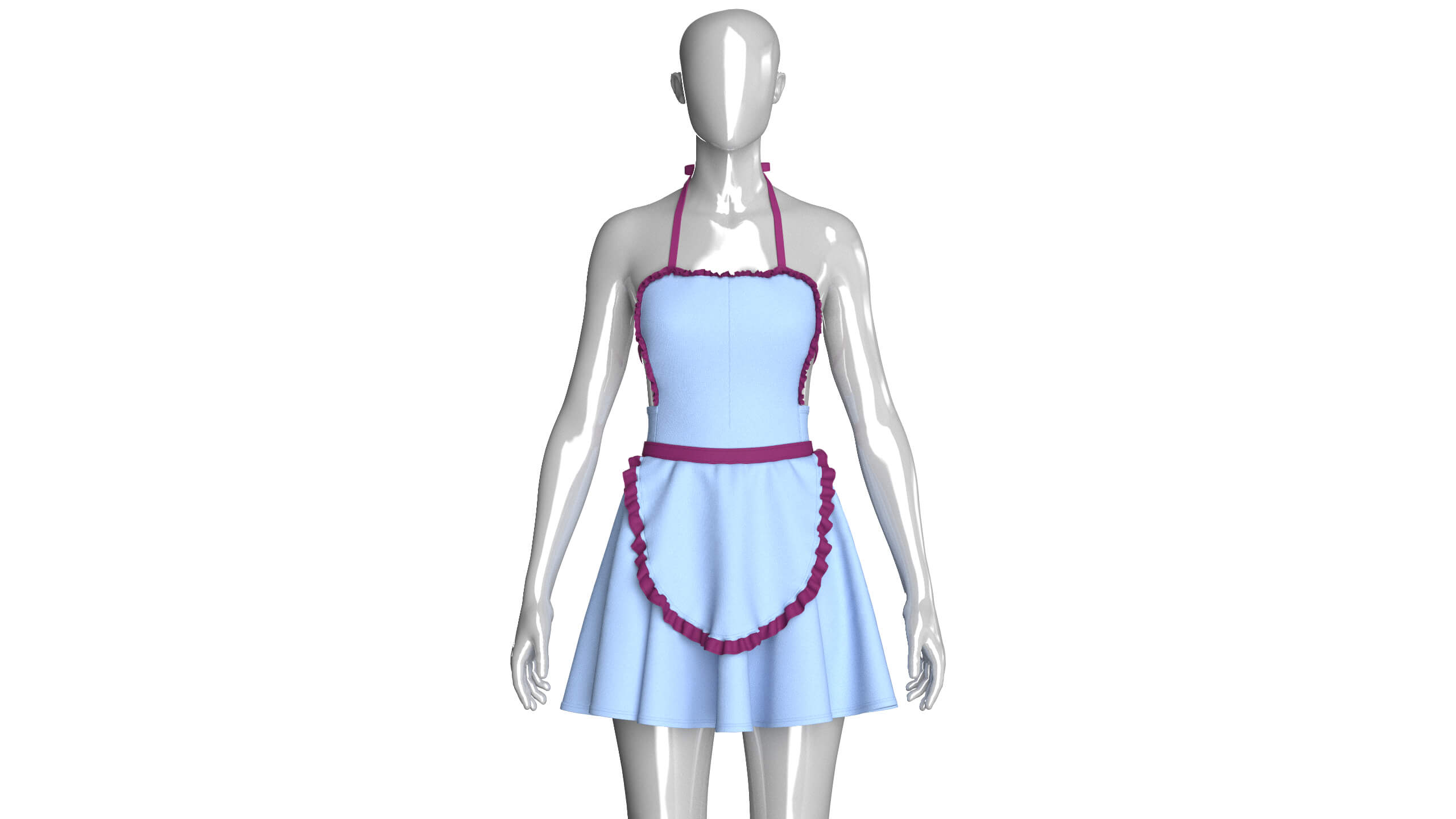 Girls Halter Neck Apron Style Mini Dress 3D Model