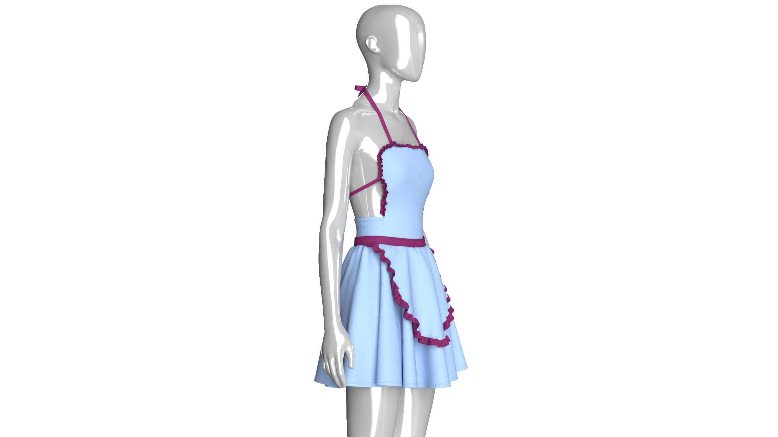 Girls Halter Neck Apron Style Mini Dress 3D Model