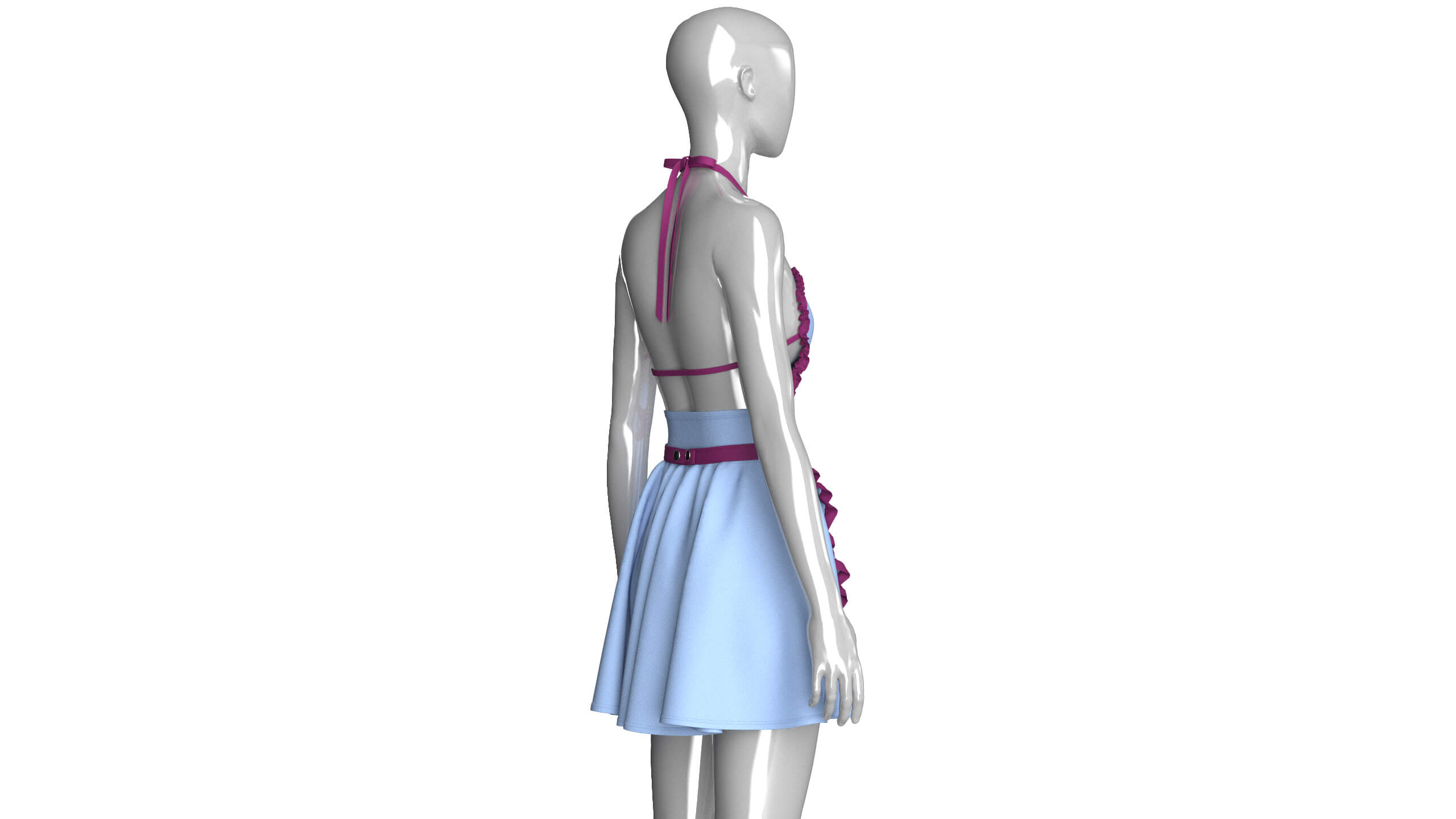 Girls Halter Neck Apron Style Mini Dress 3D Model