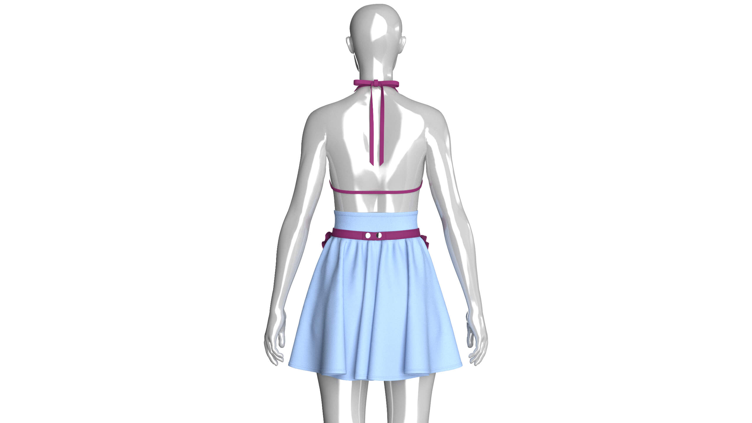 Girls Halter Neck Apron Style Mini Dress 3D Model