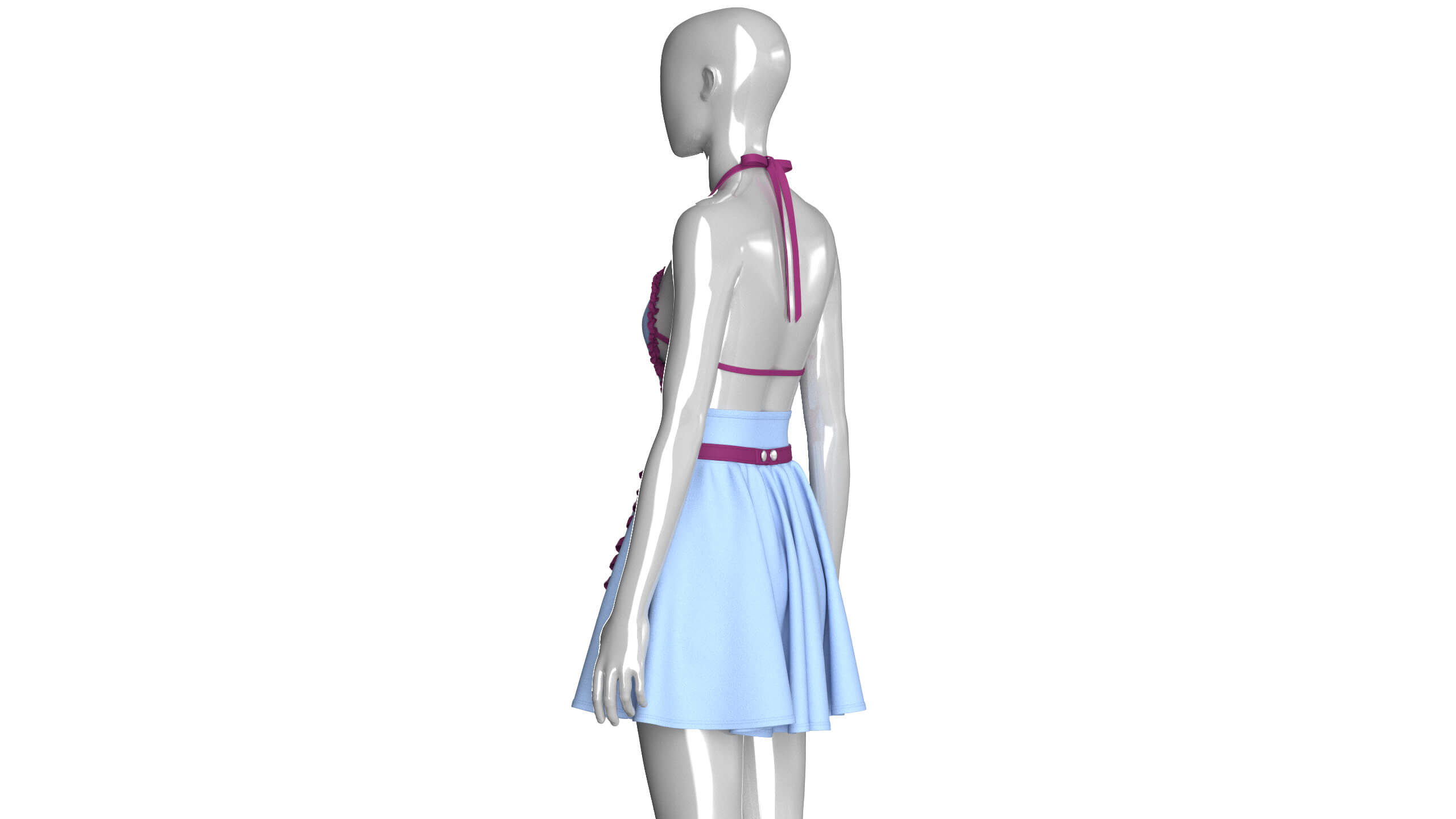 Girls Halter Neck Apron Style Mini Dress 3D Model