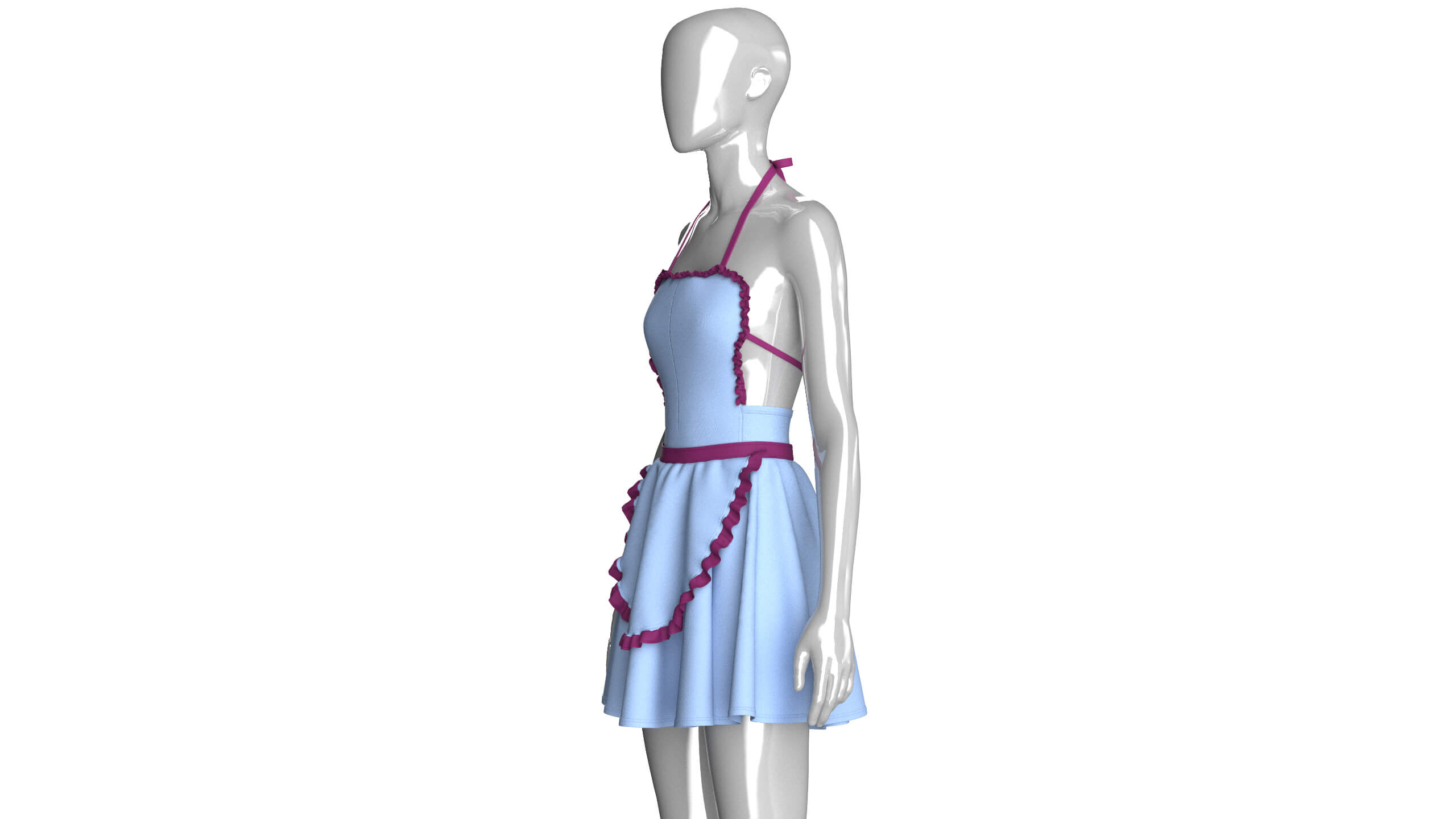 Girls Halter Neck Apron Style Mini Dress 3D Model