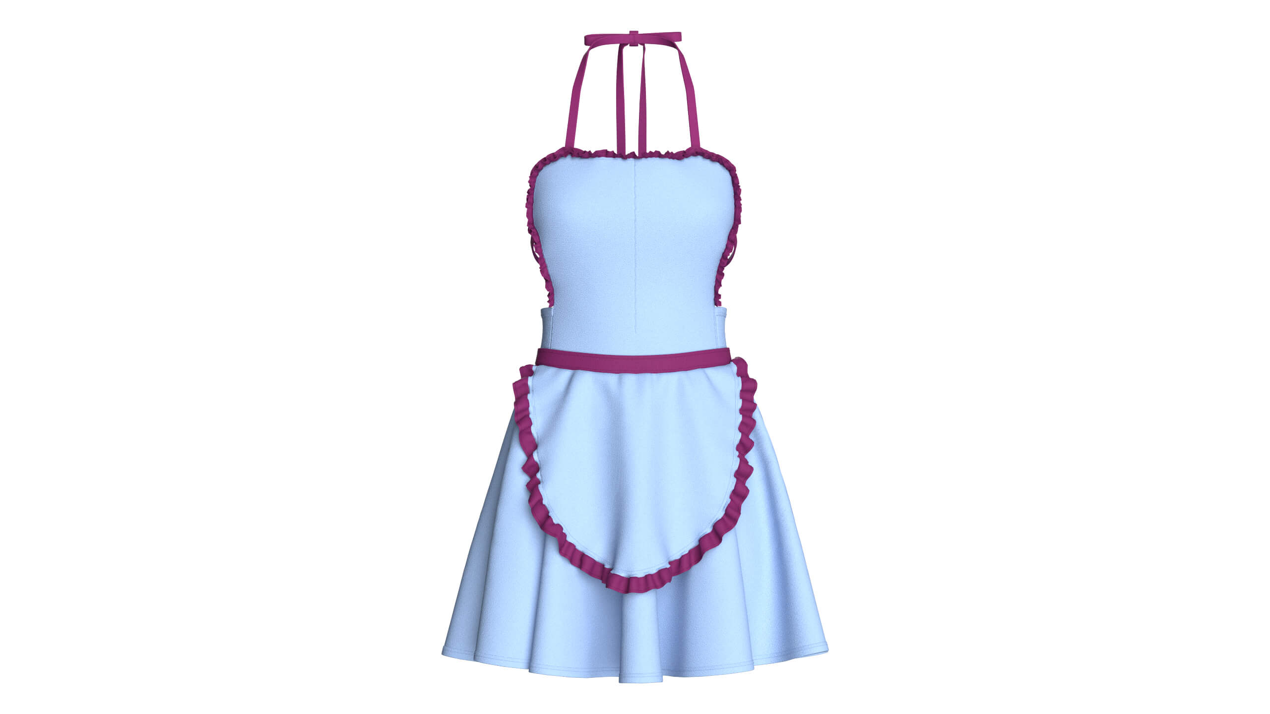 Girls Halter Neck Apron Style Mini Dress 3D Model