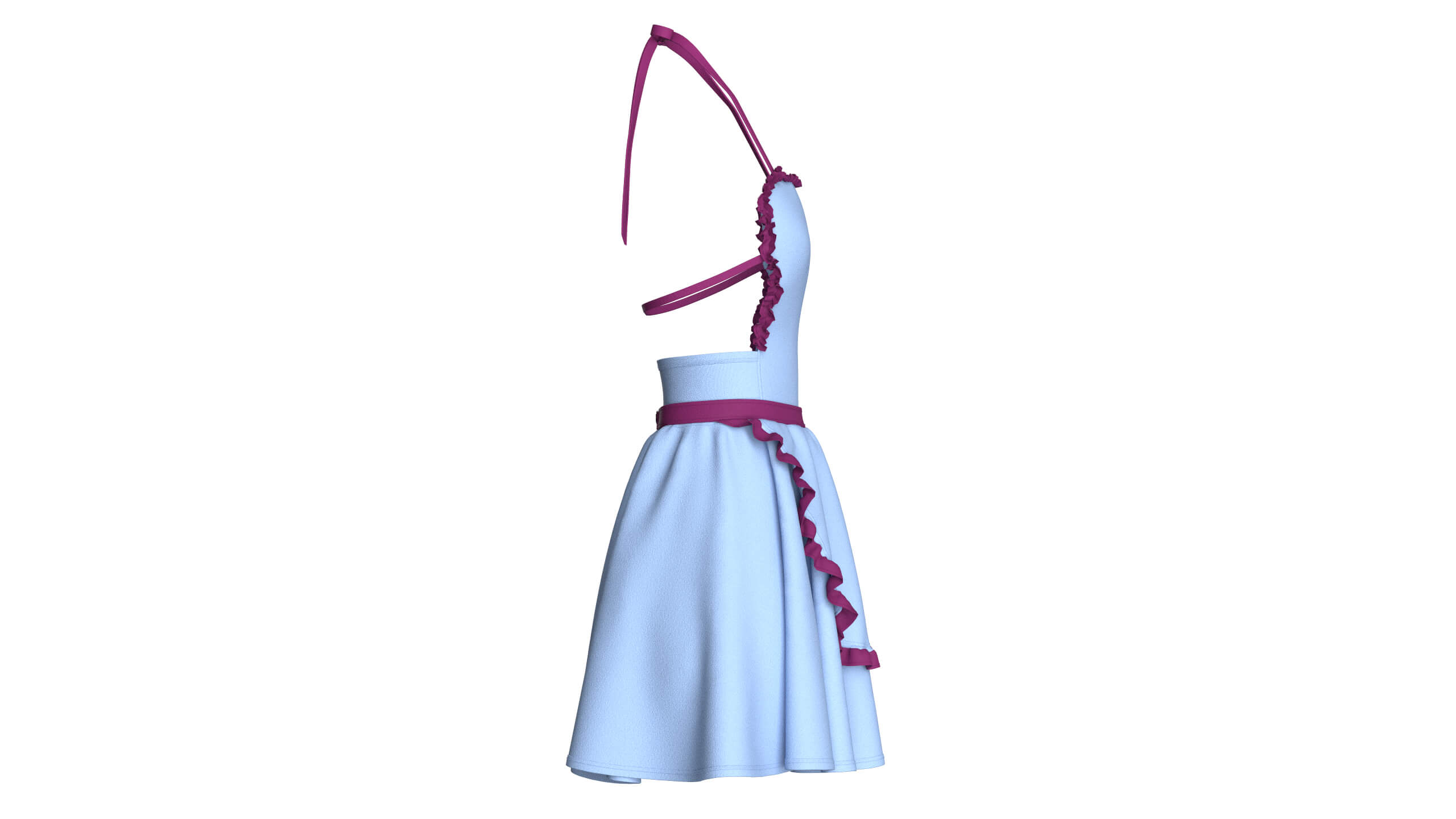 Girls Halter Neck Apron Style Mini Dress 3D Model