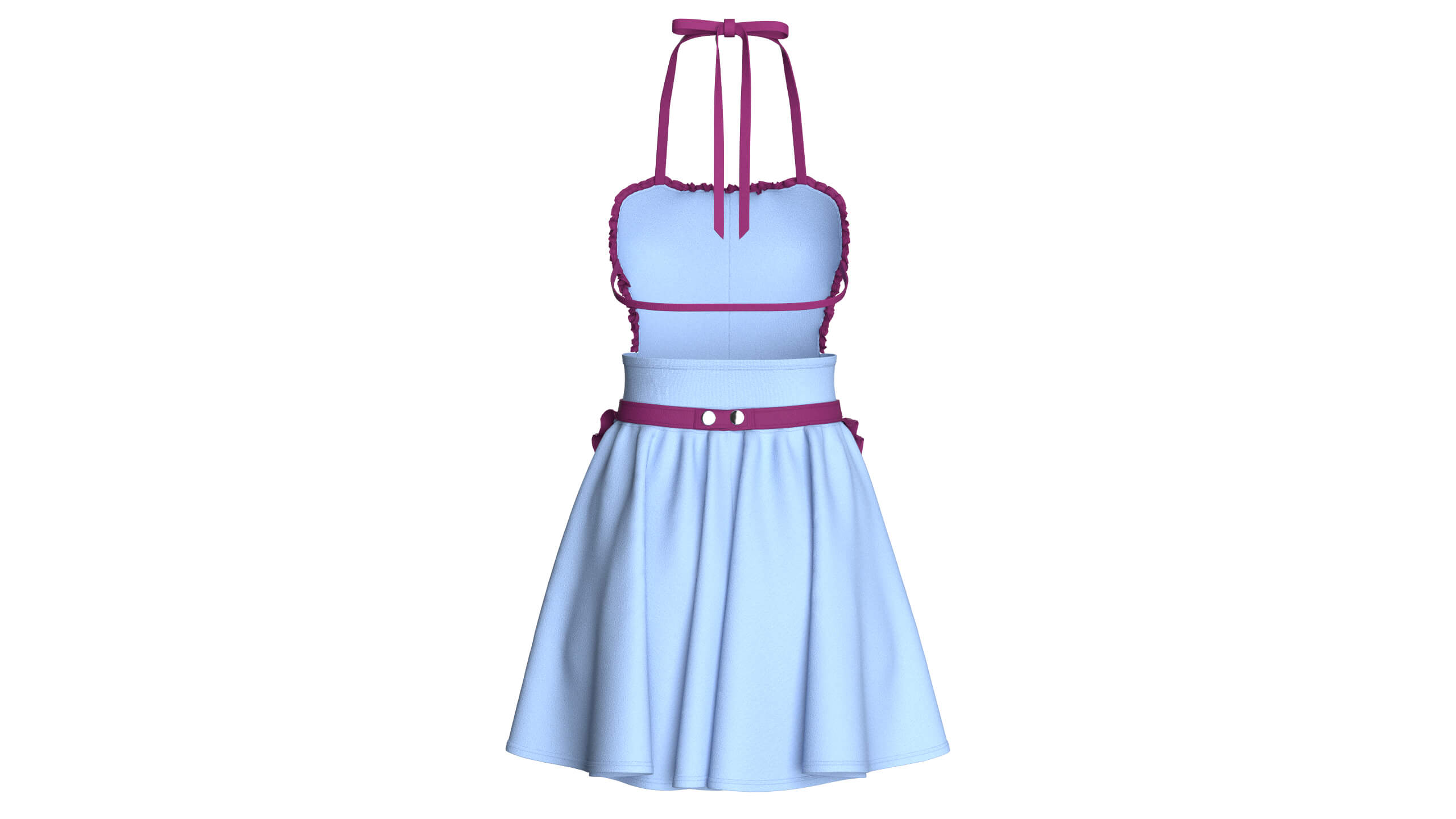 Girls Halter Neck Apron Style Mini Dress 3D Model