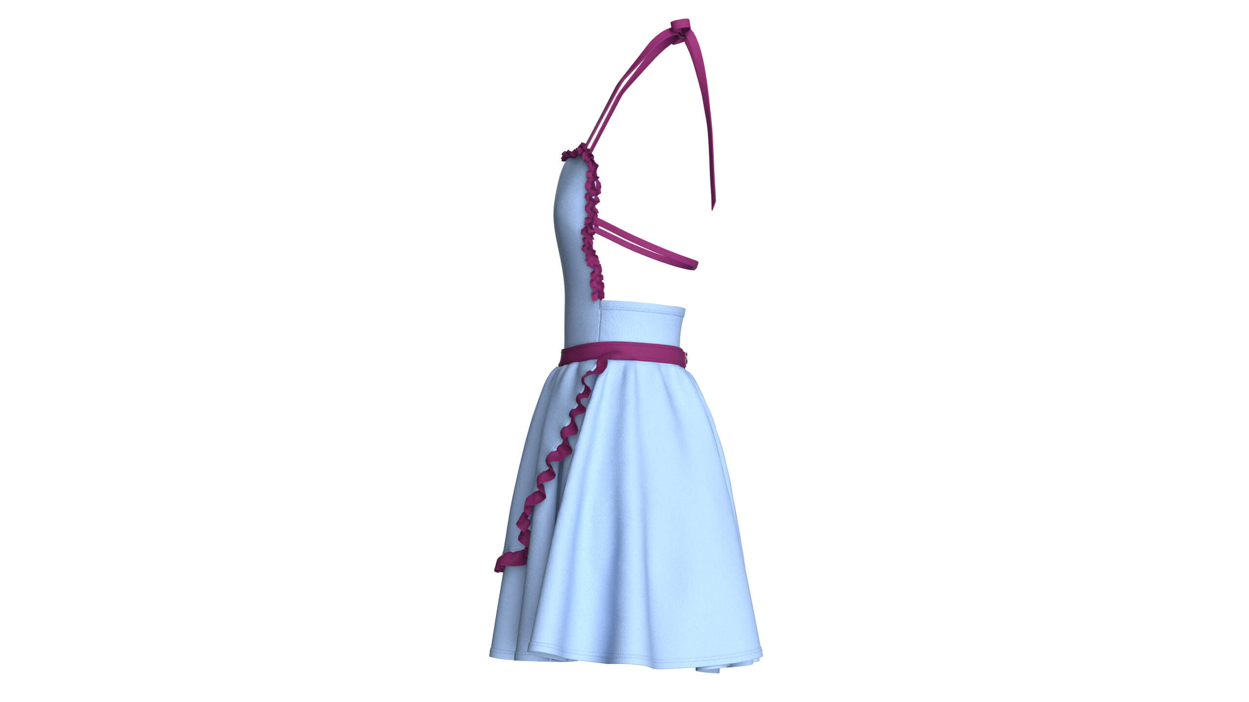 Girls Halter Neck Apron Style Mini Dress 3D Model