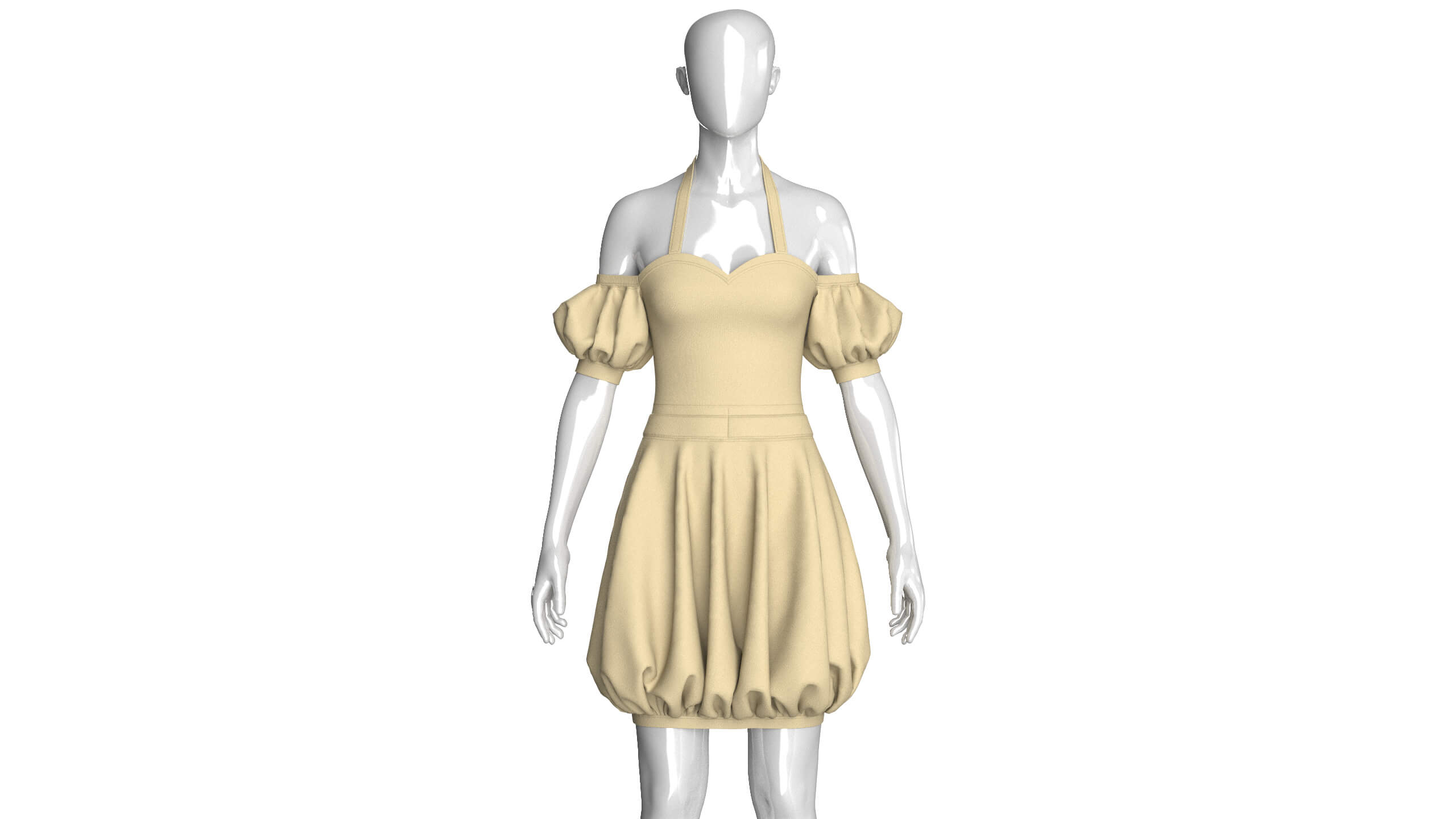 Girls Halter Neck Bubble Hem Mini Dress 3D Model