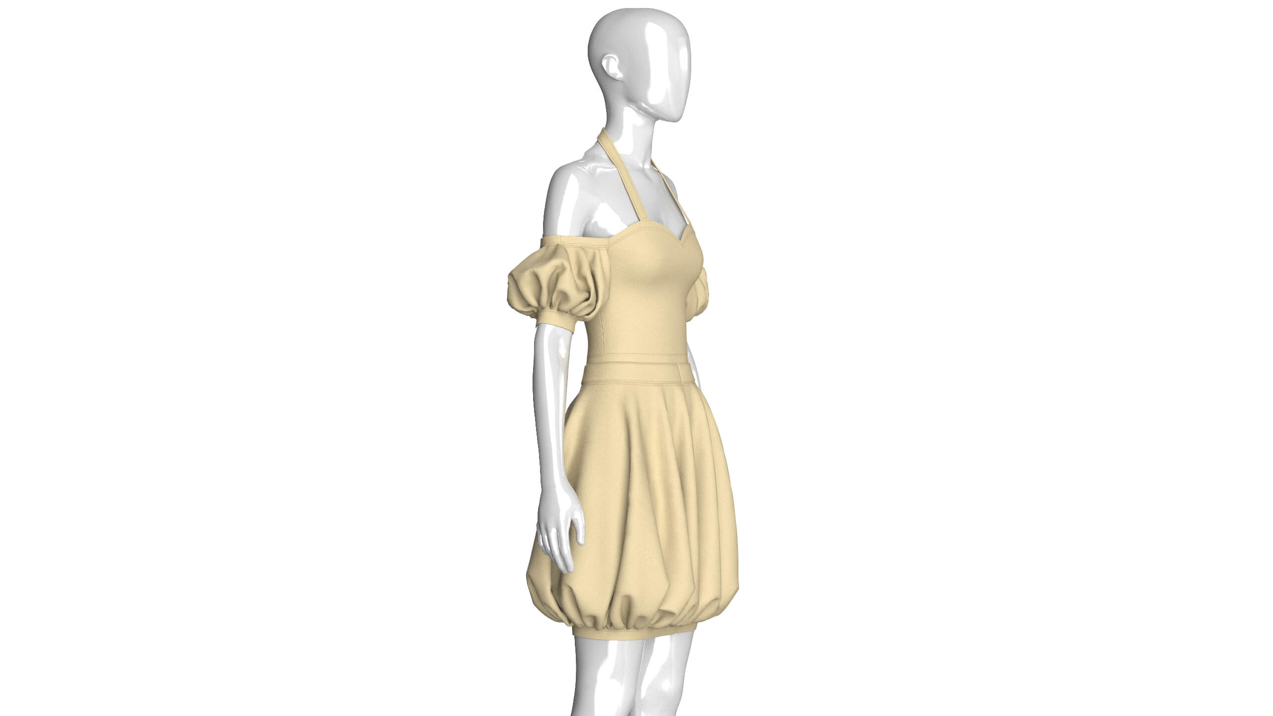 Girls Halter Neck Bubble Hem Mini Dress 3D Model